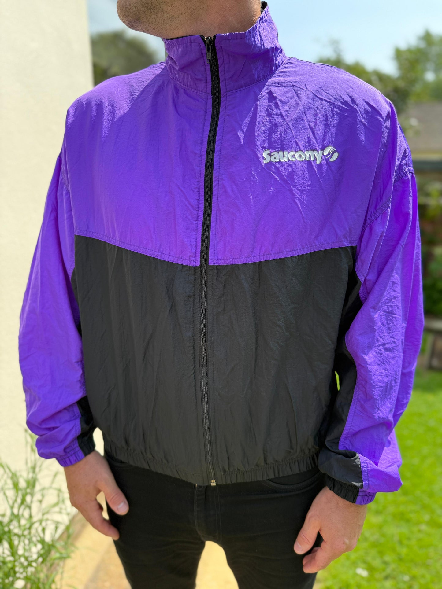 Vintage Saucony Made In USA Unisex Track Jacket Windbreaker Purple - XL/Extra Large