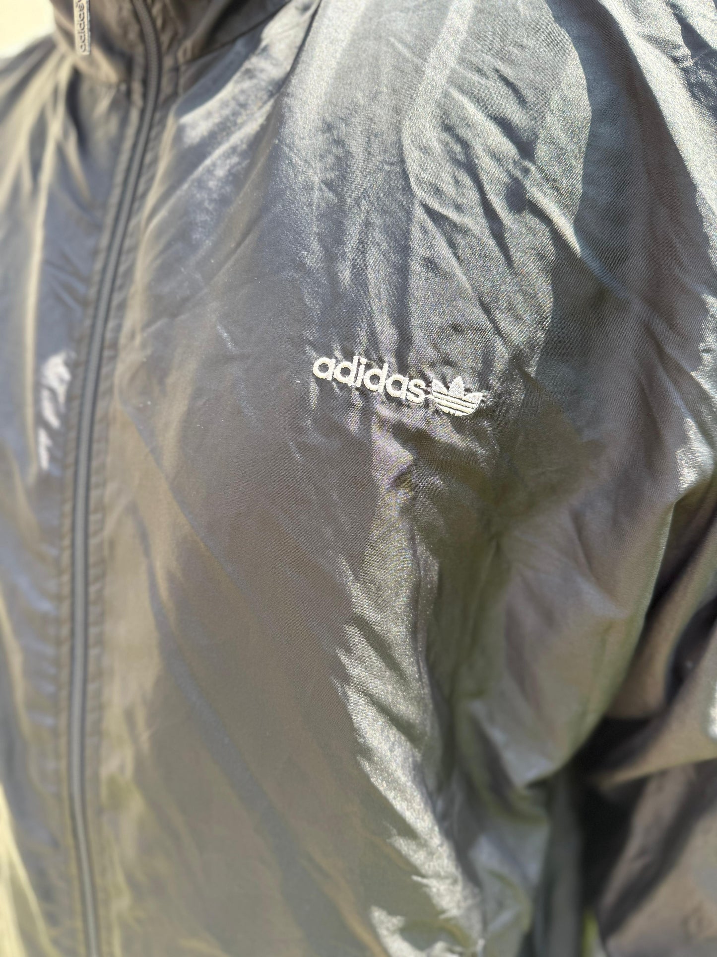 Vintage Adidas Black Full Zip Track Windbreaker Jacket - L/Large 40/42