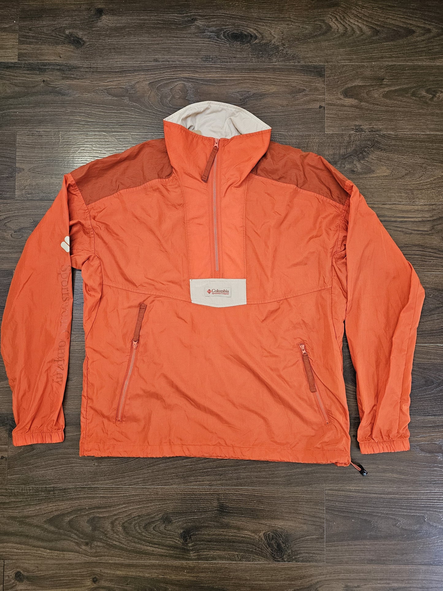 Mens Columbia 1/2 Zip Windbreaker Pullover Jacket & Wind Pants Orange- M/Medium/30