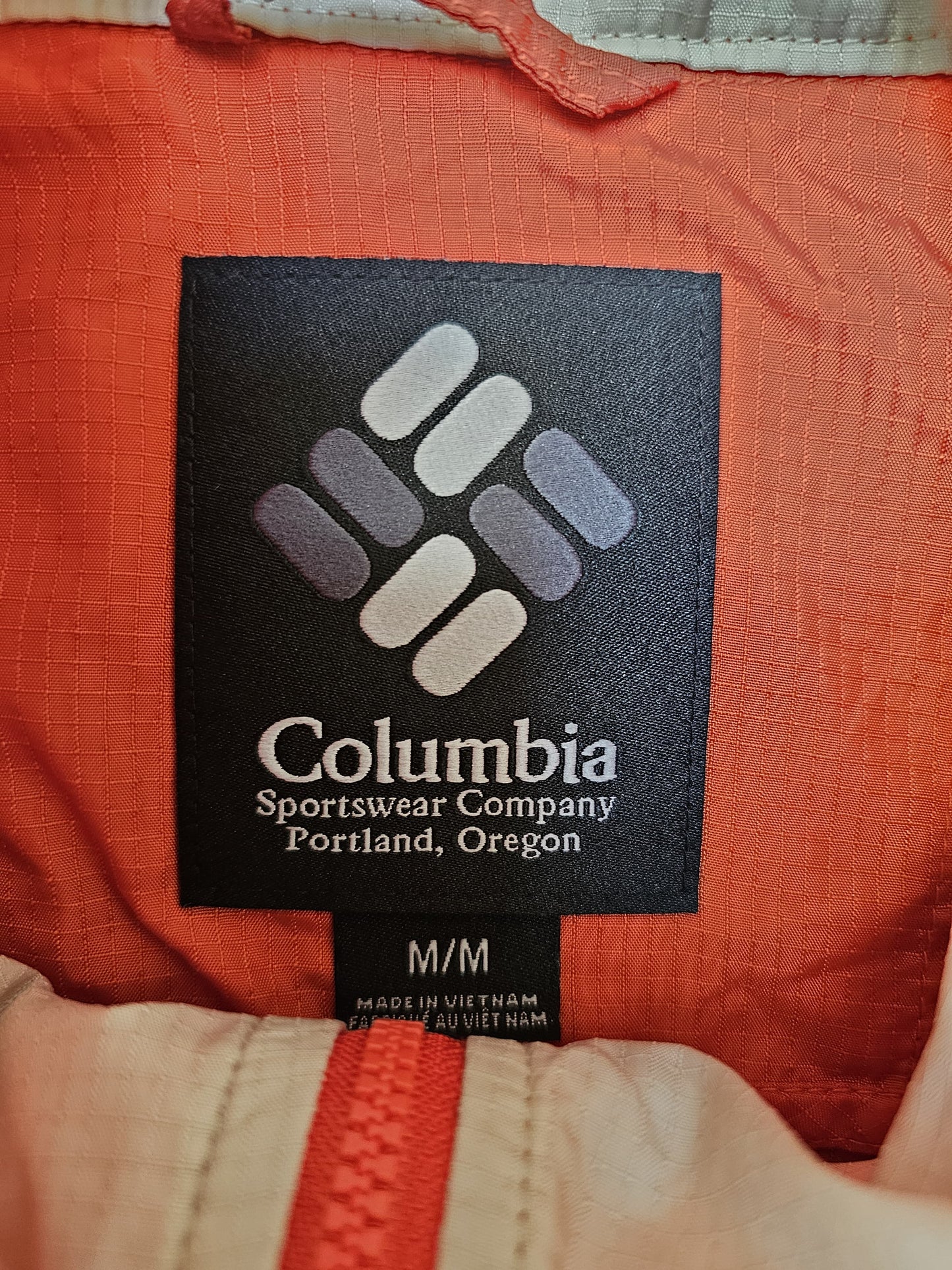 Mens Columbia 1/2 Zip Windbreaker Pullover Jacket & Wind Pants Orange- M/Medium/30