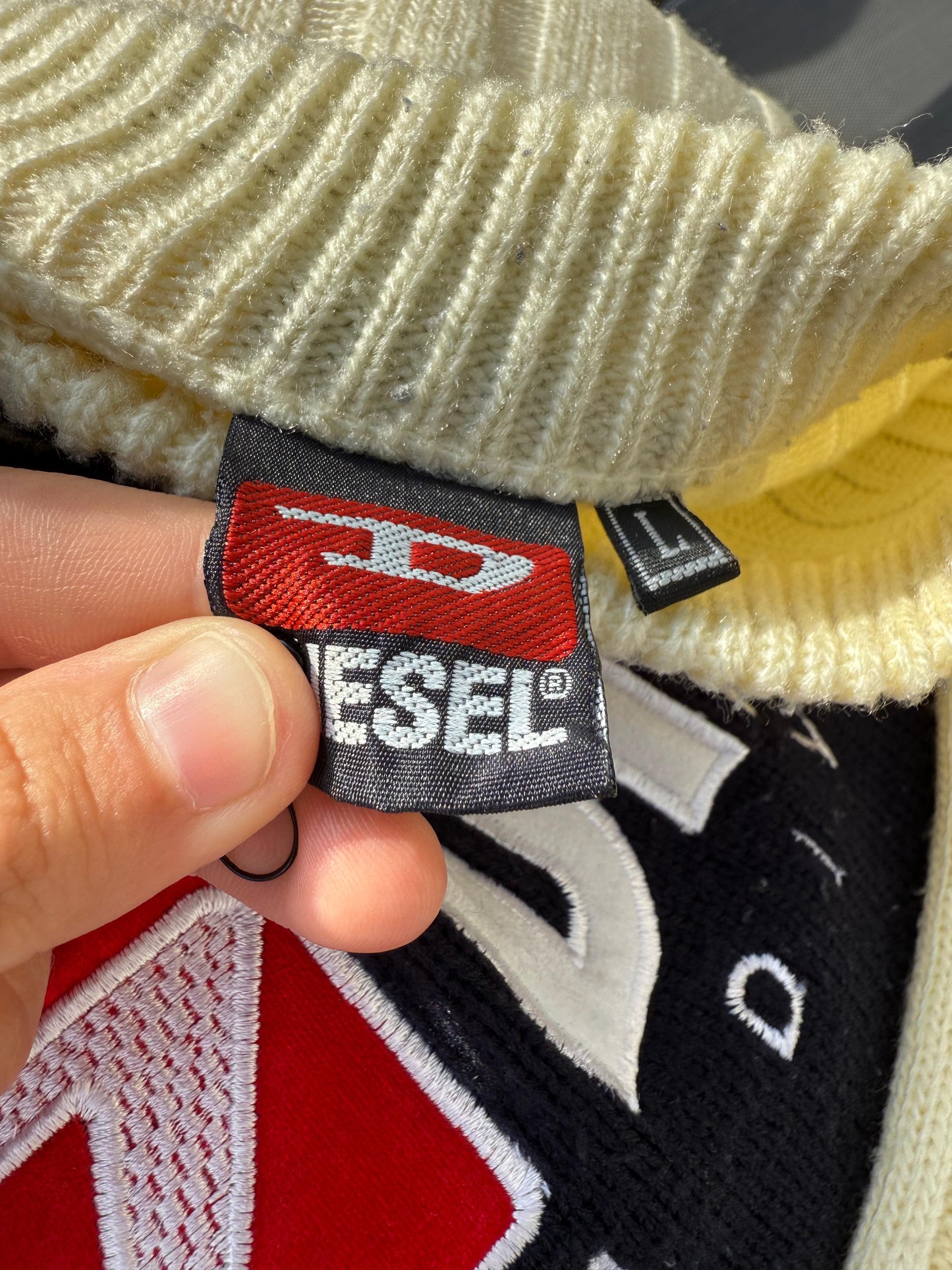 Diesel Cream Y2K Pullover Knitted Embroidered Jumper - L/Large