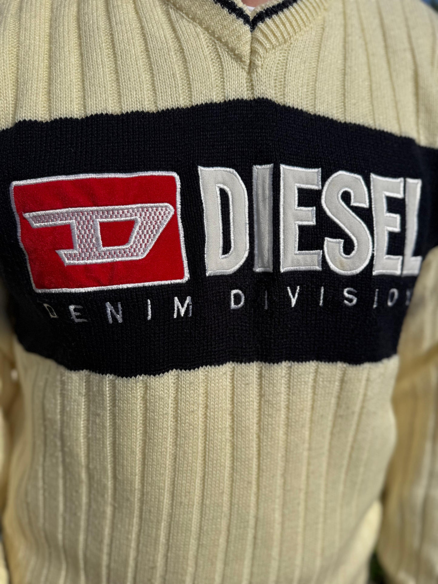 Diesel Cream Y2K Pullover Knitted Embroidered Jumper - L/Large