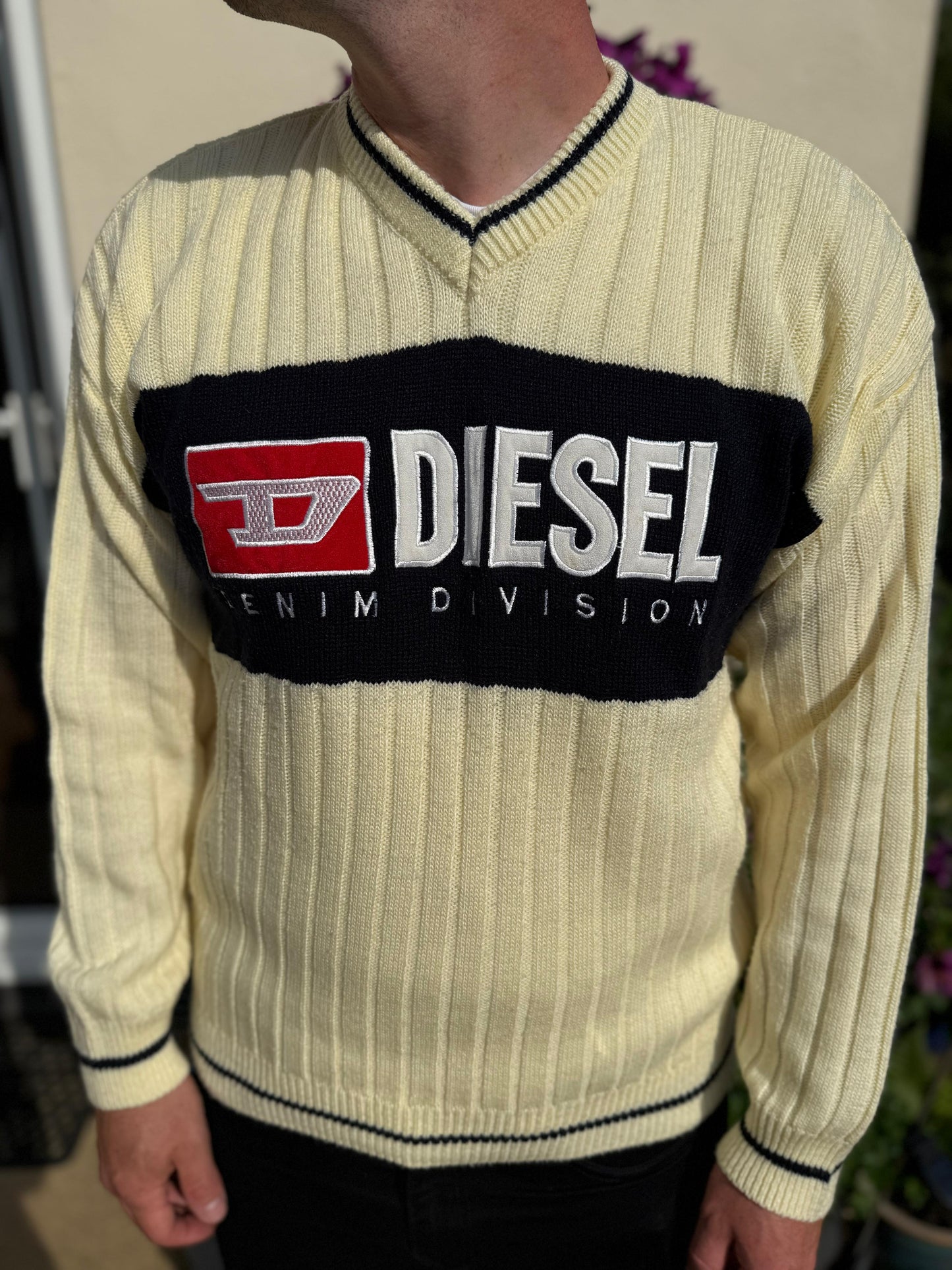 Diesel Cream Y2K Pullover Knitted Embroidered Jumper - L/Large
