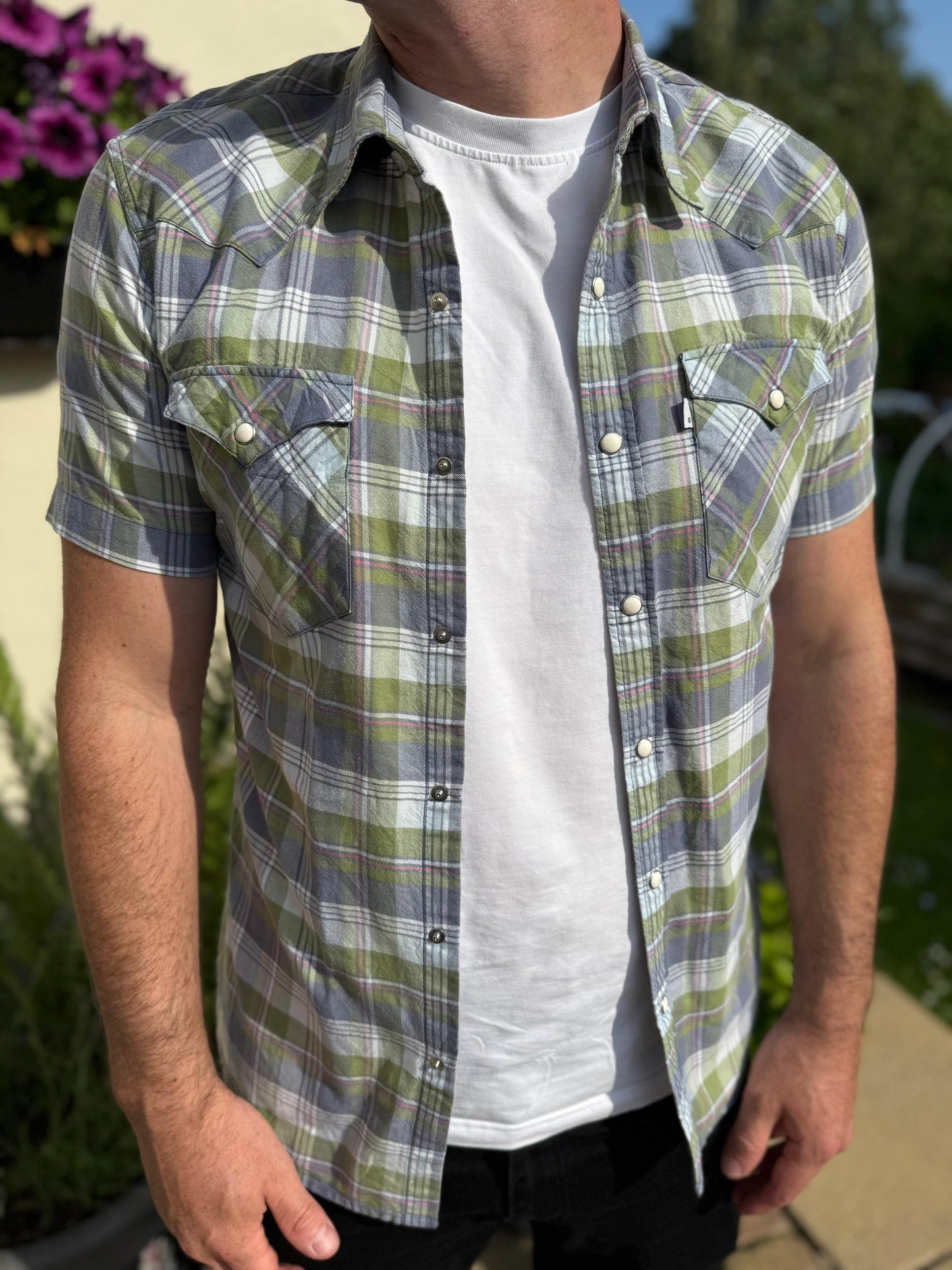Mens Levi's Short Sleeve Slim Fit Check Checkered Shirt - M/Medium