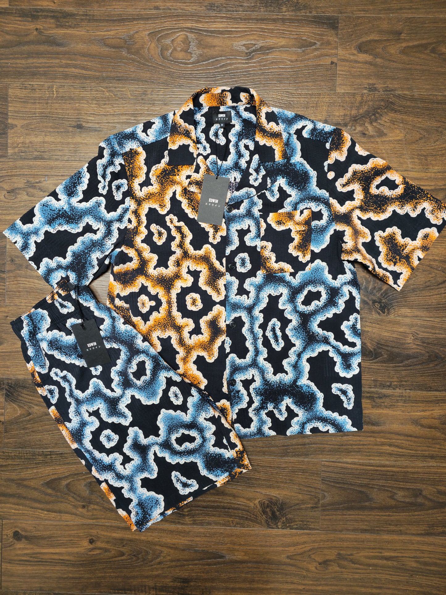 Brand New Mens EDWIN Japan Kumo Pattern Short Sleeve Shirt & Shorts - M/Medium - RRP £250