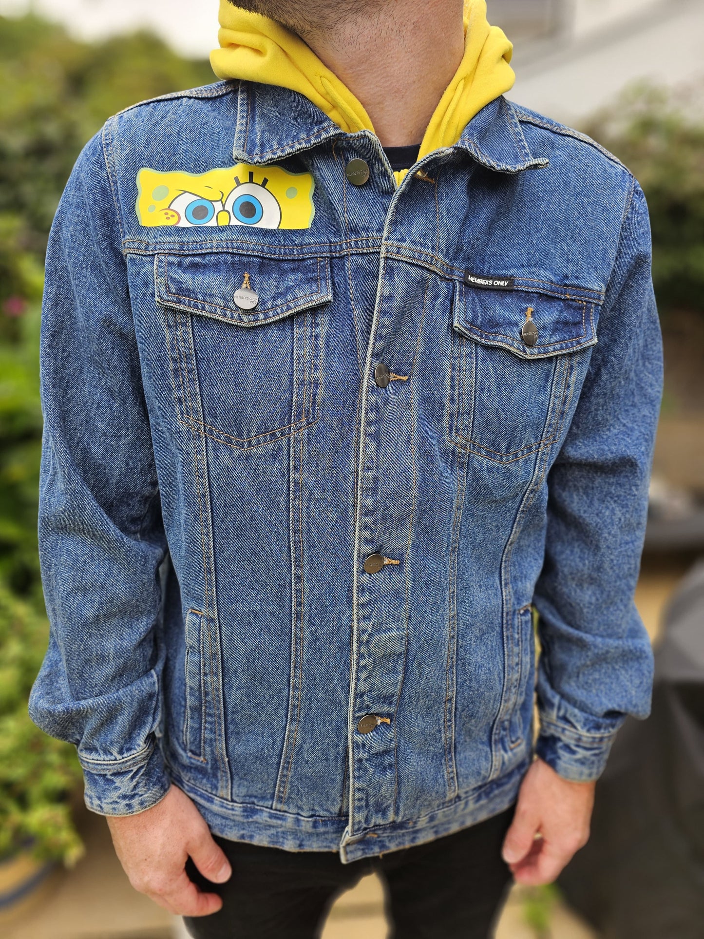 Rare Members Only X Nickelodeon X Sponge Bob Hoodie Denim Jacket - L/Large