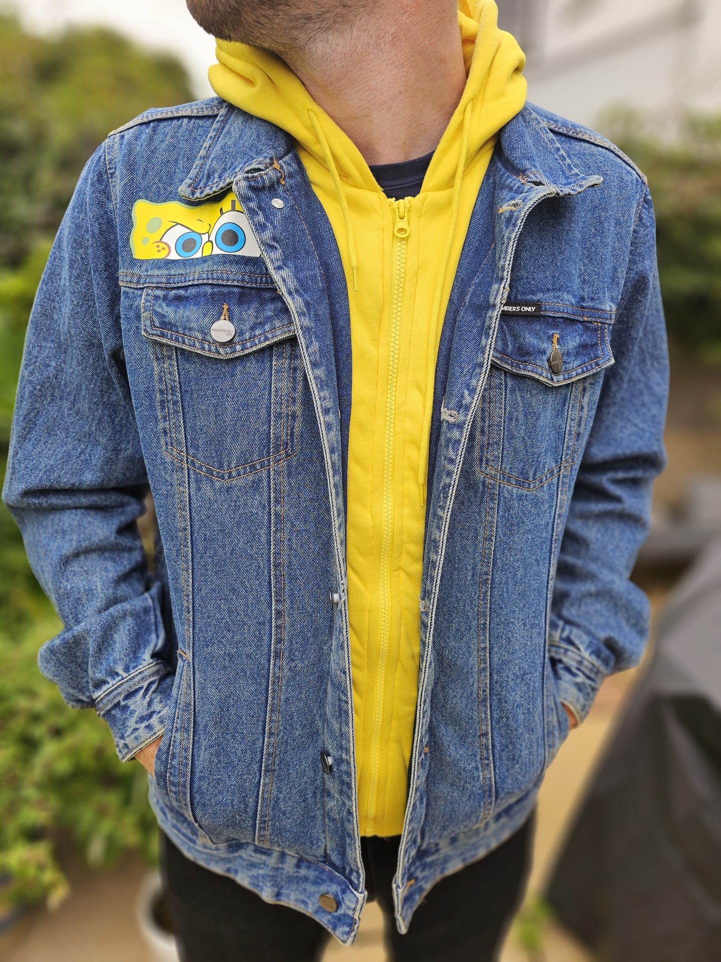 Rare Members Only X Nickelodeon X Sponge Bob Hoodie Denim Jacket - L/Large