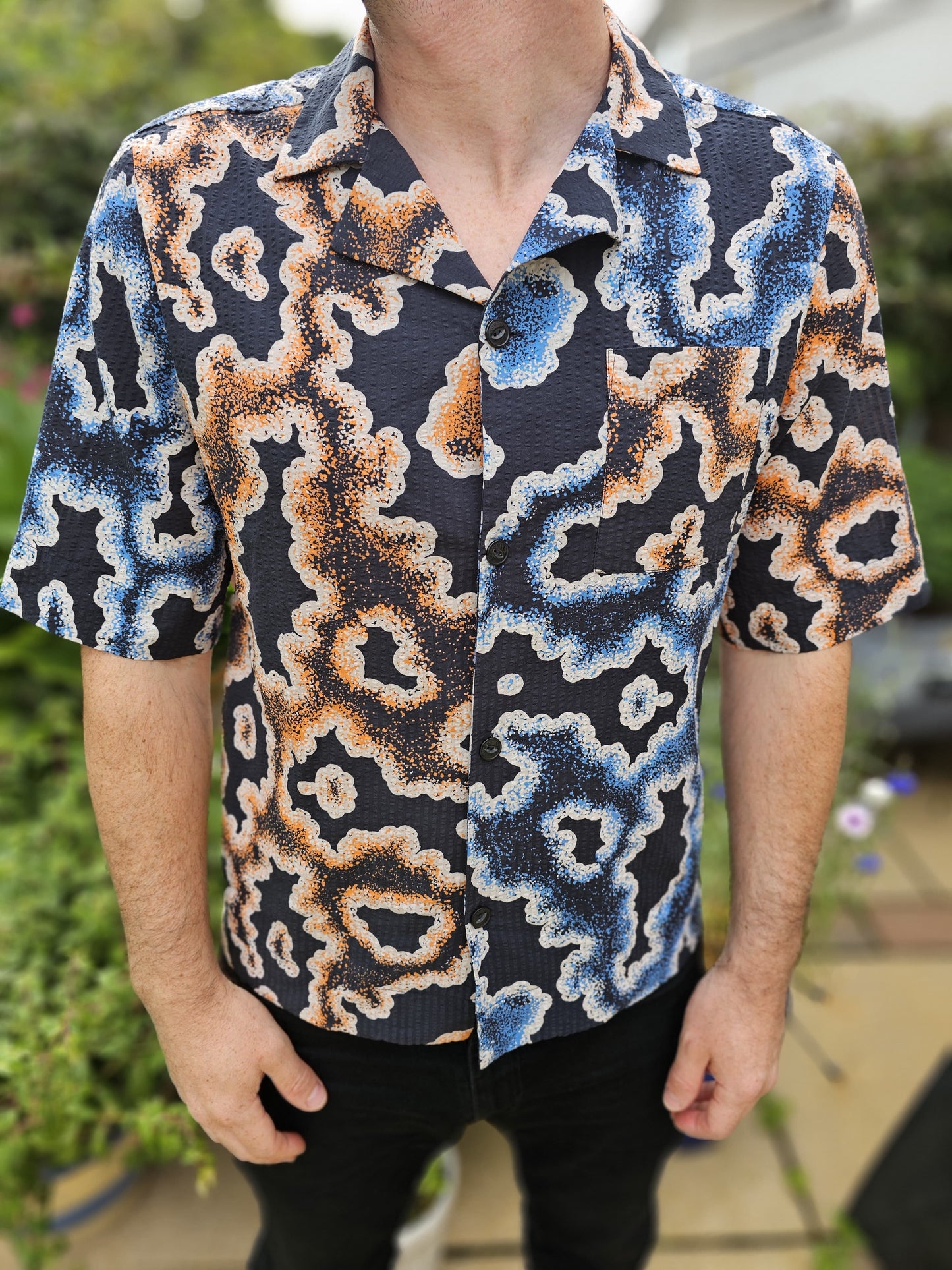 Brand New Mens EDWIN Japan Kumo Pattern Short Sleeve Shirt RRP £130 - M/Medium