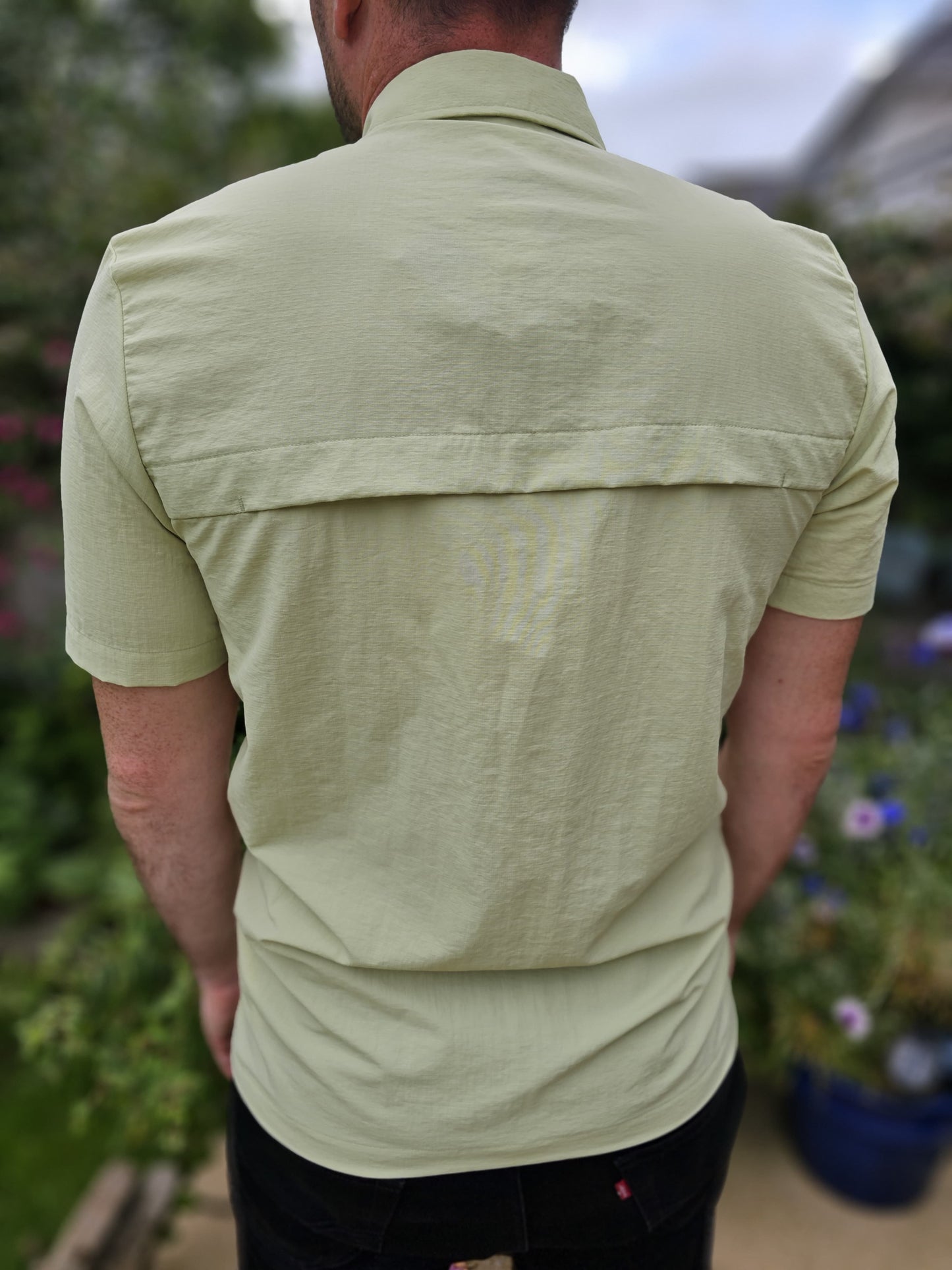 New Balance Tech Pale Green Snap Button Short Sleeve Shirt
