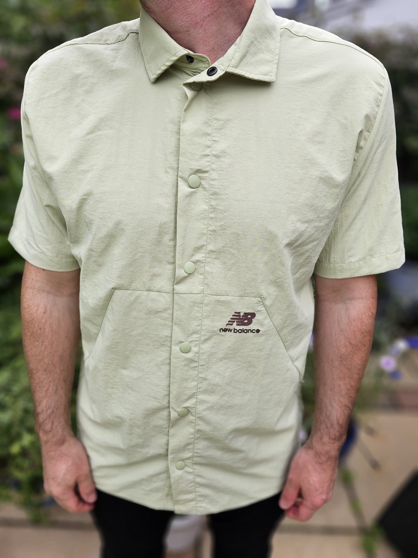 New Balance Tech Pale Green Snap Button Short Sleeve Shirt