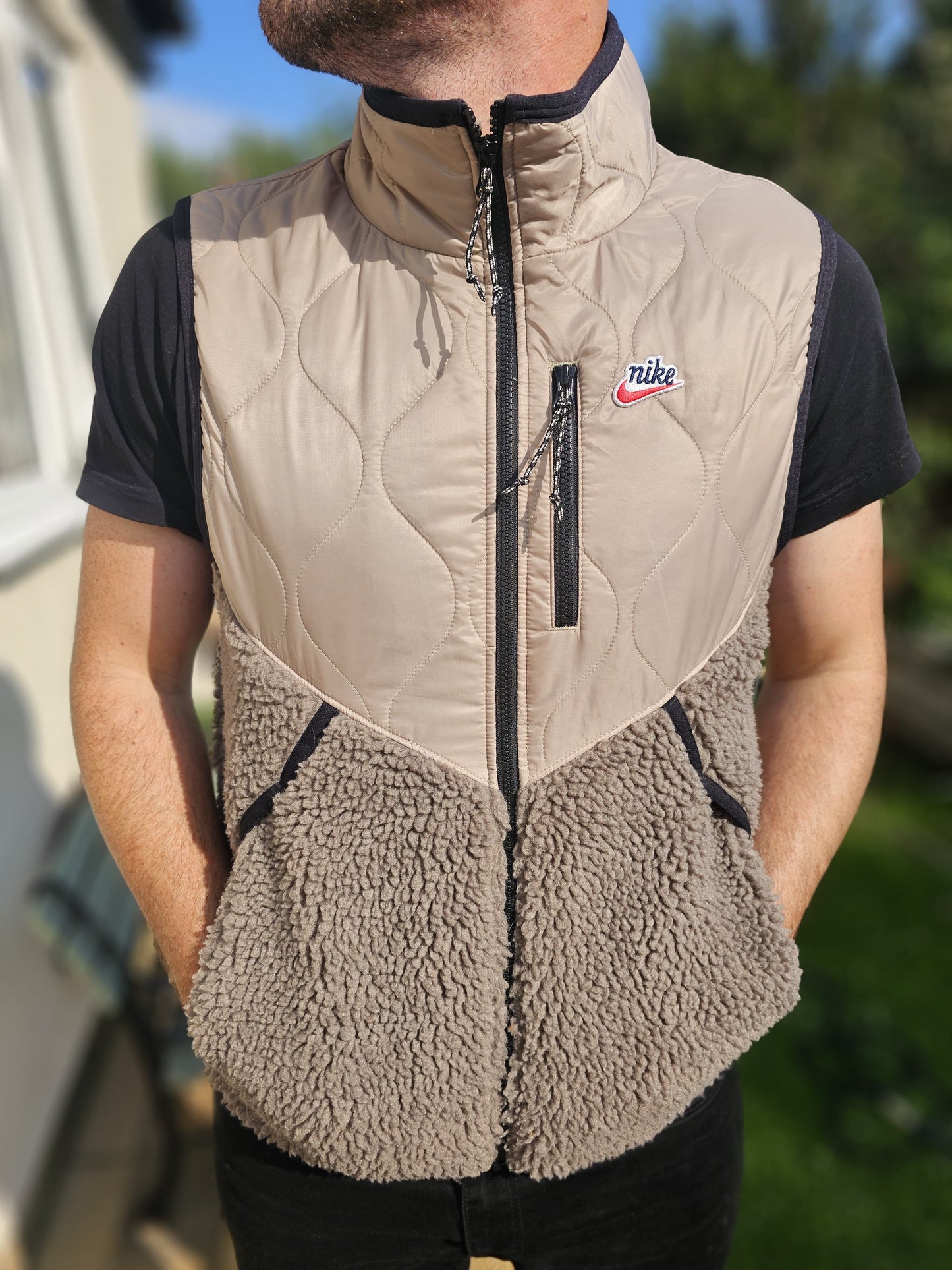 Nike Heritage Sherpa Fleece Body Warmer/Gillet/Sleeveless Full Zip Jacket - M/Medium - Streetwear