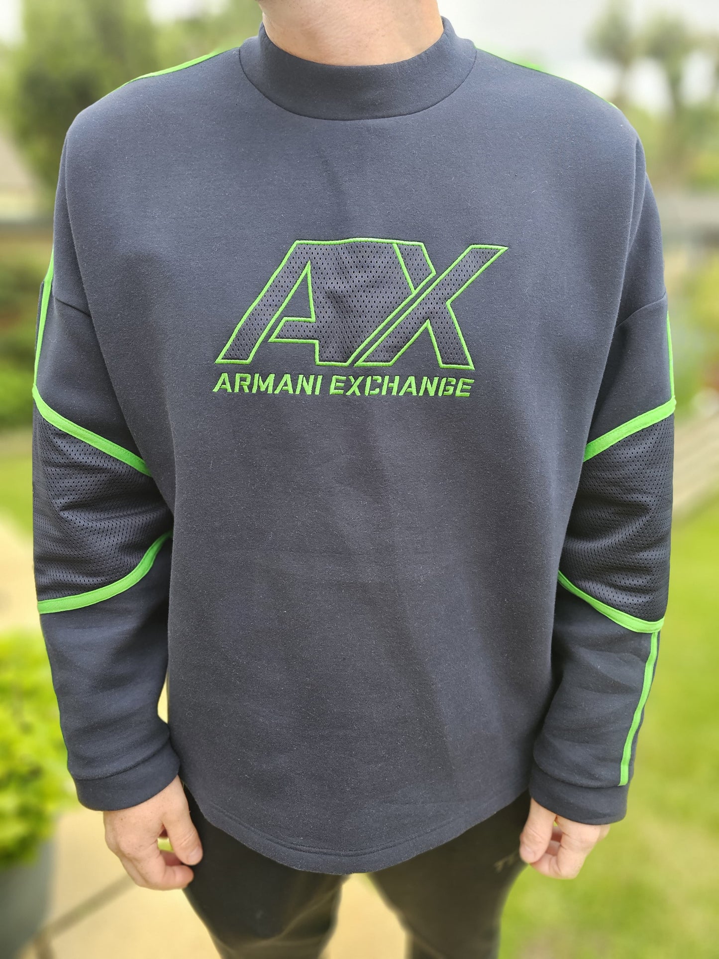Armani Exchange Oversize Pullover Sweatshirt/Jumper Navy/Green - XL/Extra Large