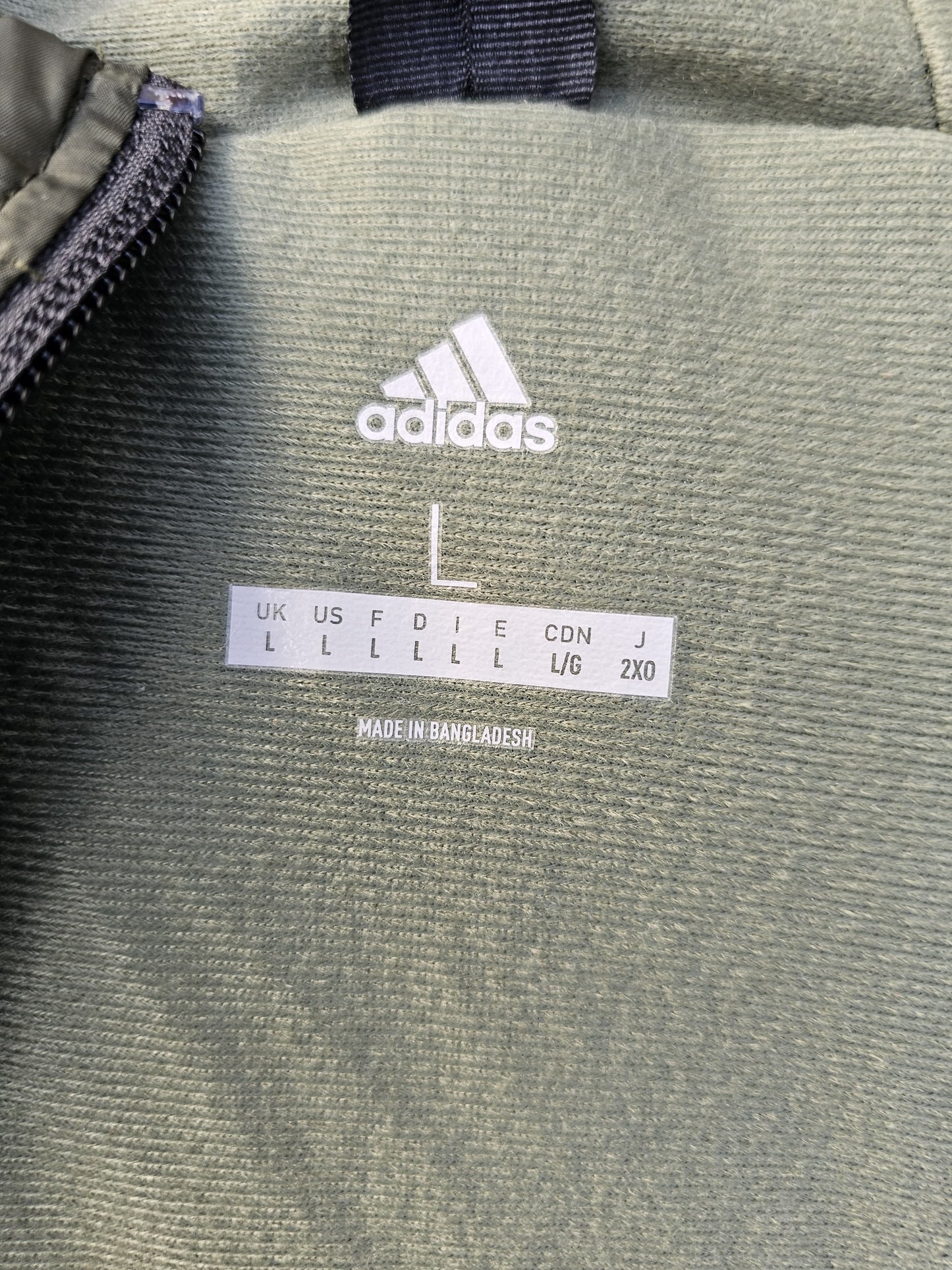 Adidas Cityns Lined Khaki Full Zip Hooded Lightweight Insulated Jacket - L/Large