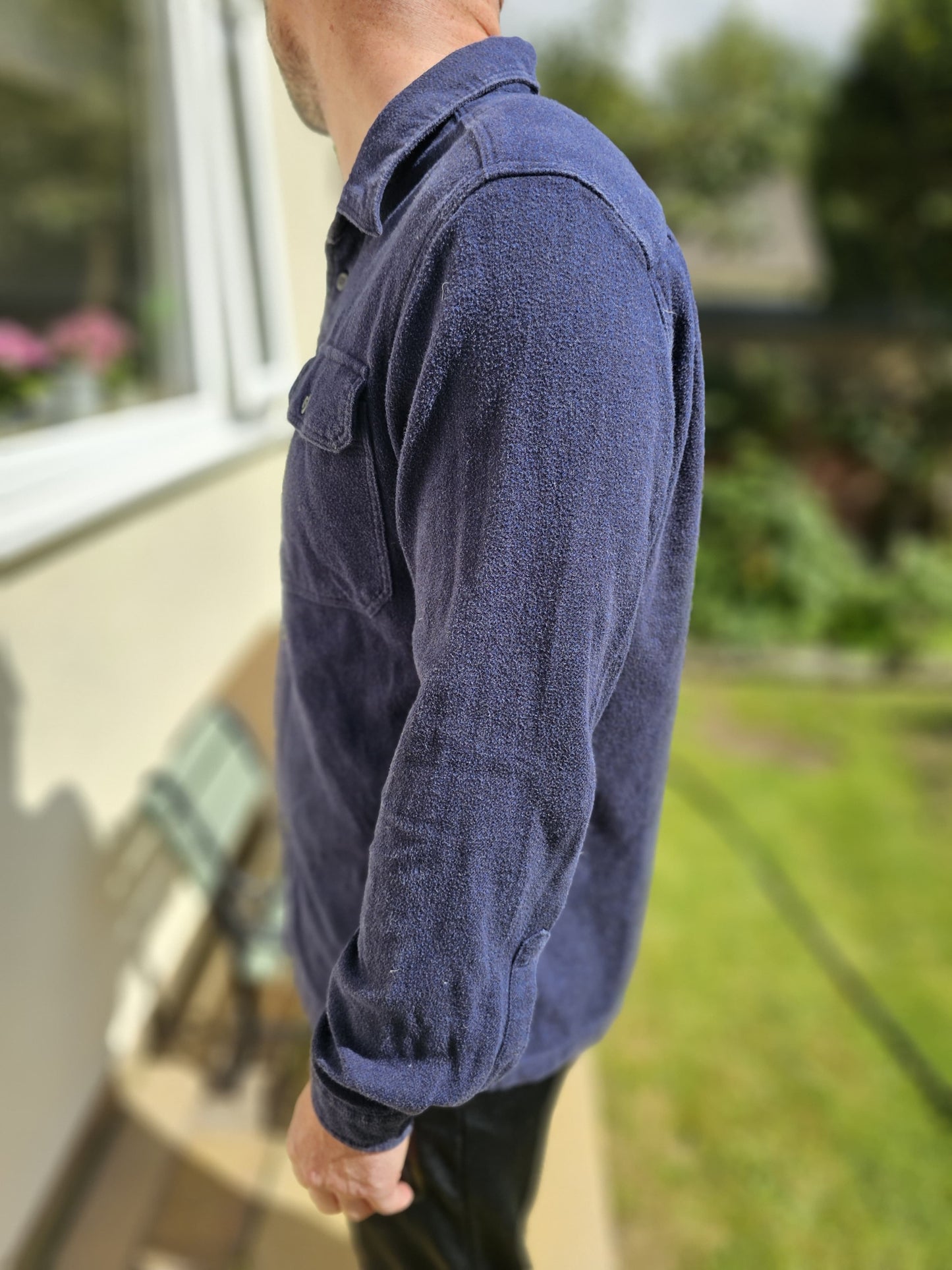 Patagonia Long Sleeve Button Up Fjord Flannel Navy Pocket Shirt 100% Organic Cotton - M/Medium