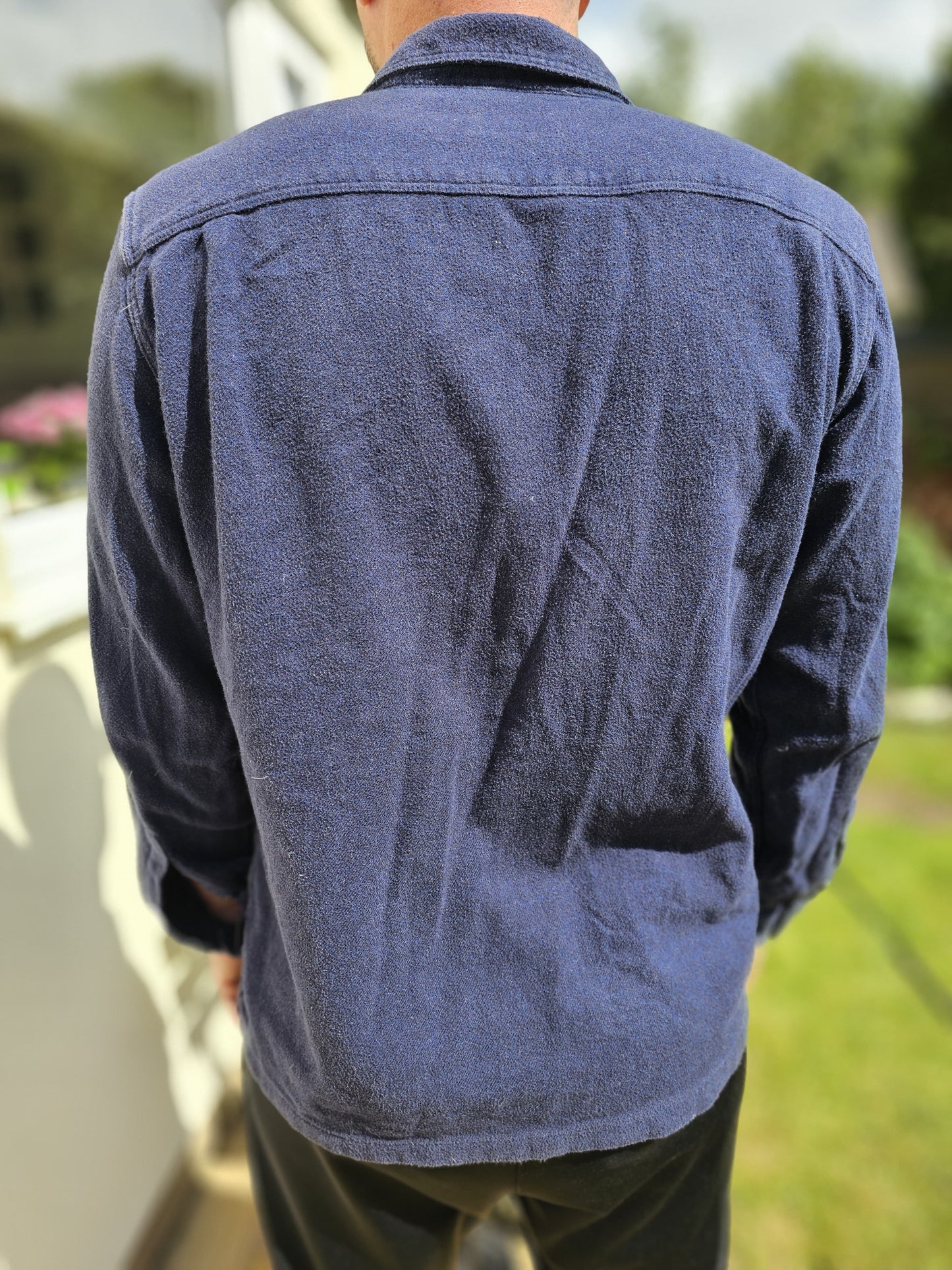 Patagonia Long Sleeve Button Up Fjord Flannel Navy Pocket Shirt 100% Organic Cotton - M/Medium