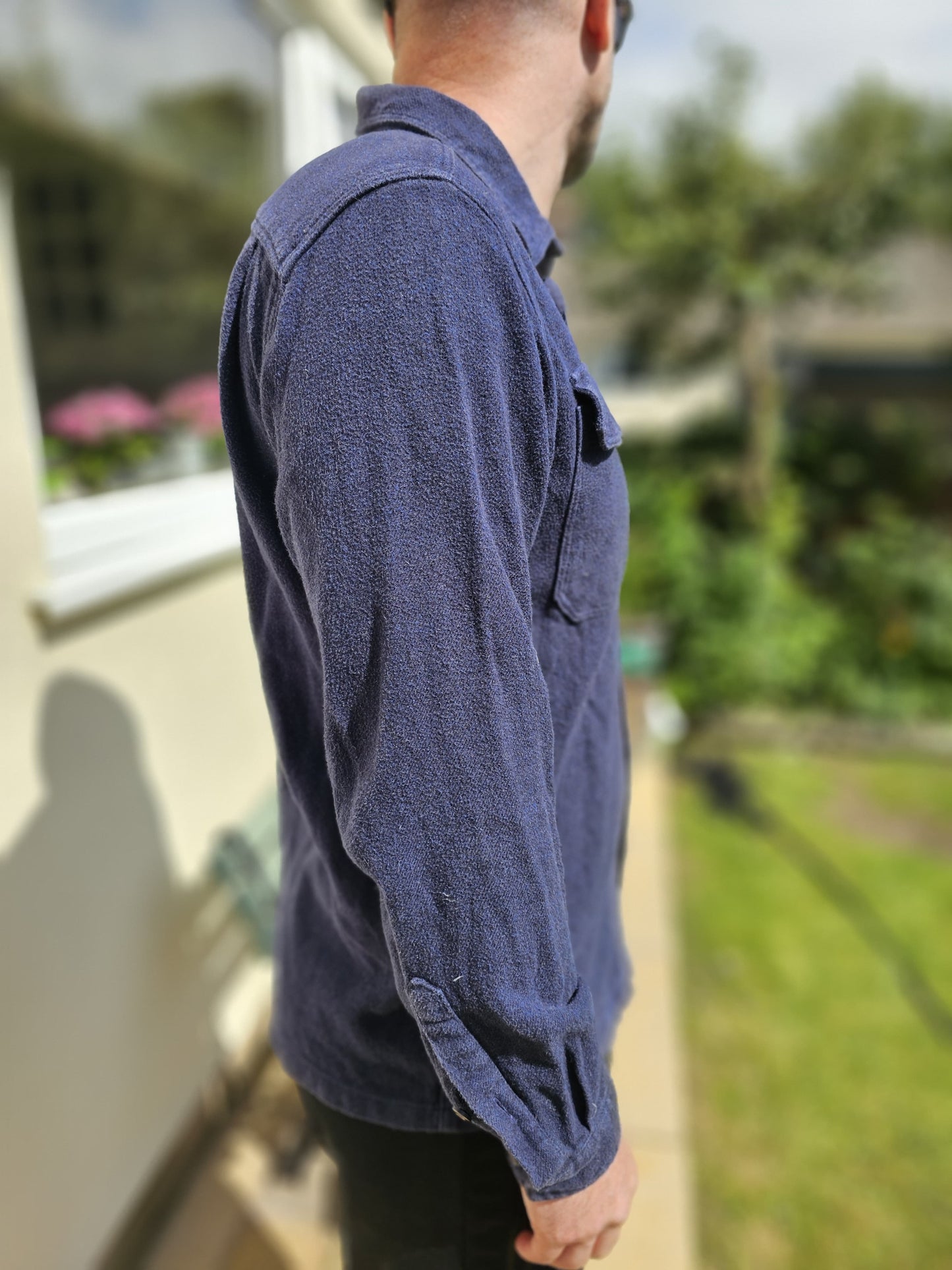Patagonia Long Sleeve Button Up Fjord Flannel Navy Pocket Shirt 100% Organic Cotton - M/Medium