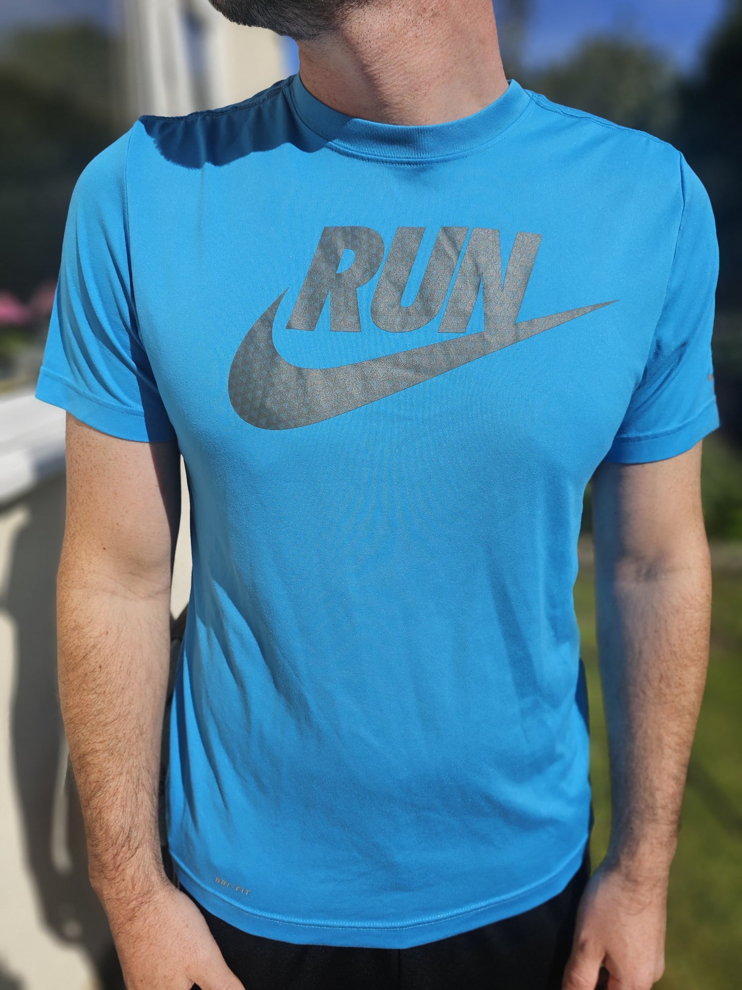 Nike RUN Dri-Fit Blue Activewear Gym Casual Running Short Sleeve T-Shirt - M/Medium