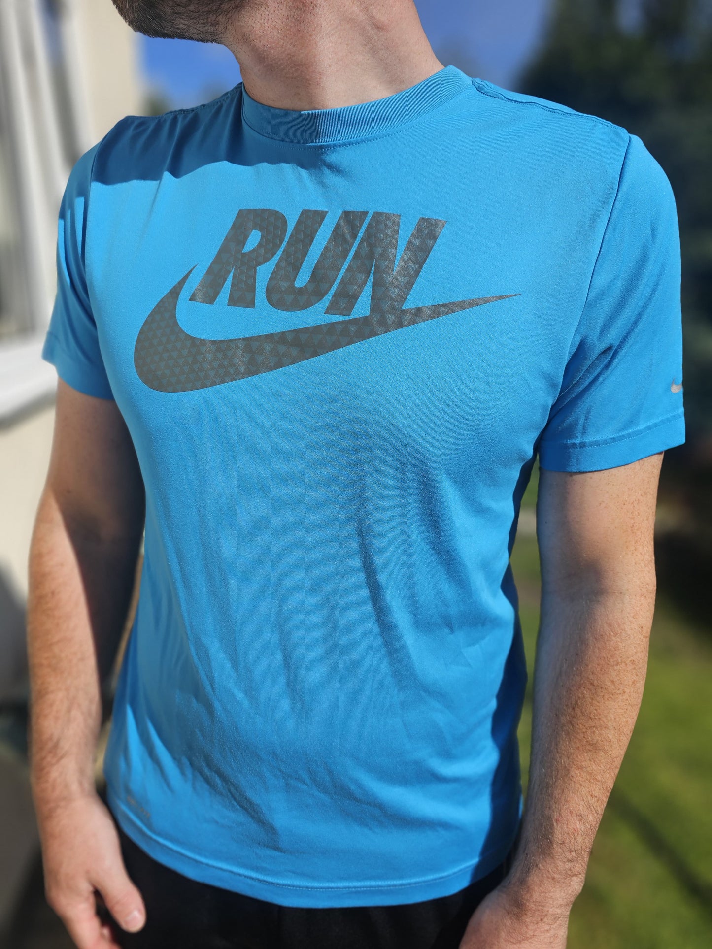 Nike RUN Dri-Fit Blue Activewear Gym Casual Running Short Sleeve T-Shirt - M/Medium