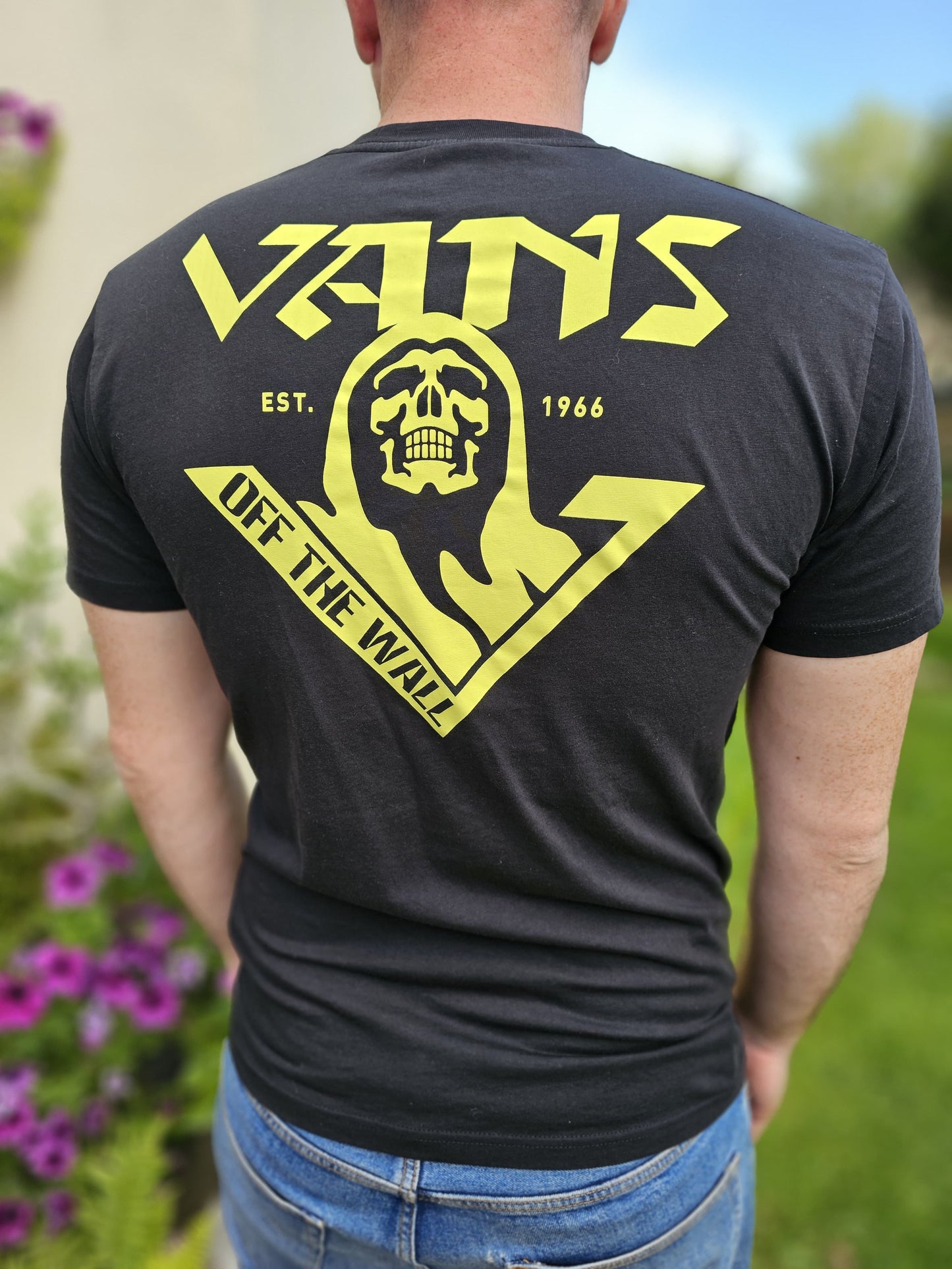Mens/Unisex Black Vans Reaper Rear Printed Short Sleeve T-Shirt - M/Medium
