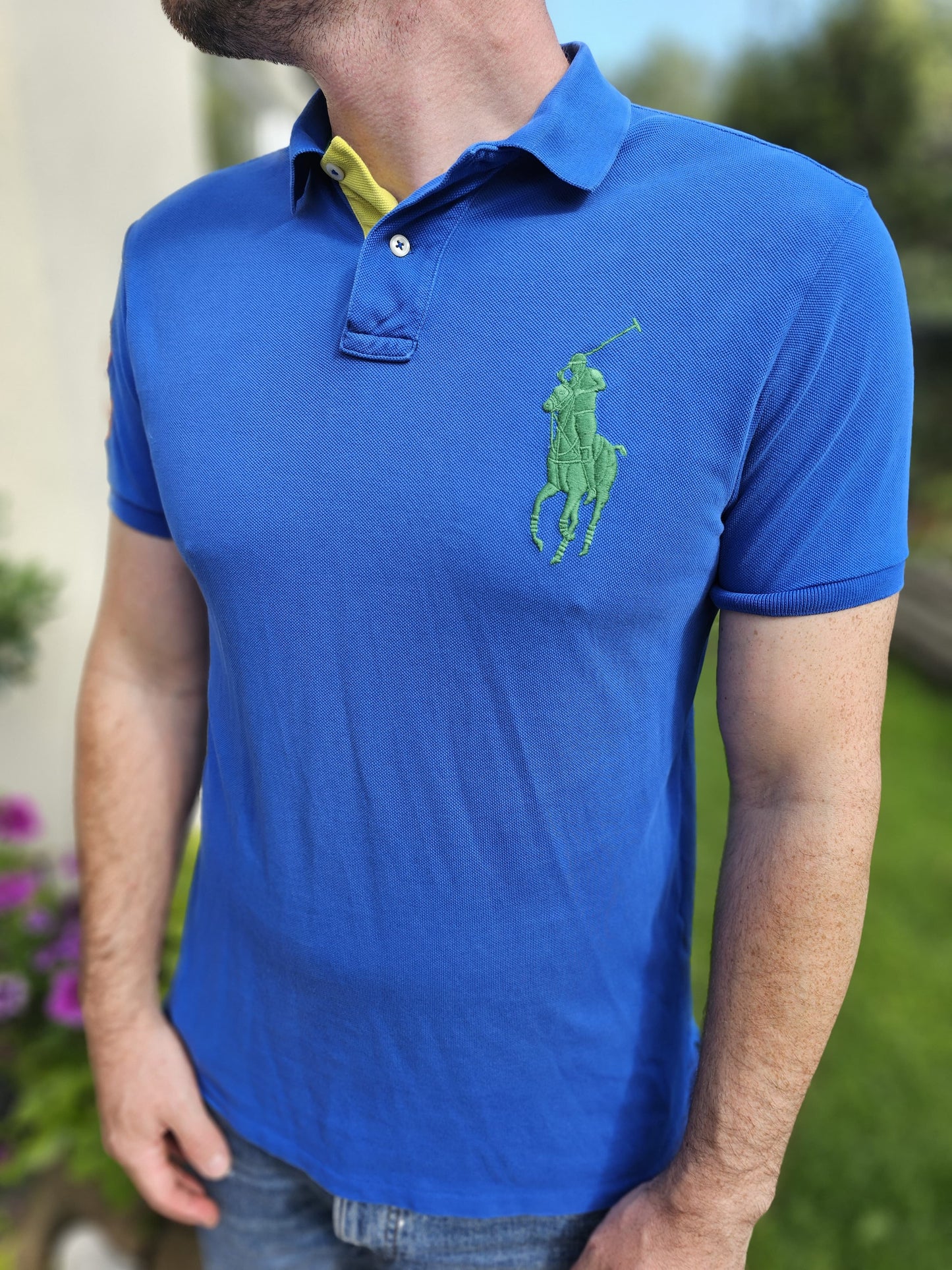 Ralph Lauren Custom Fit Blue 'Big Pony 3' Short Sleeve Polo Shirt - M/Medium