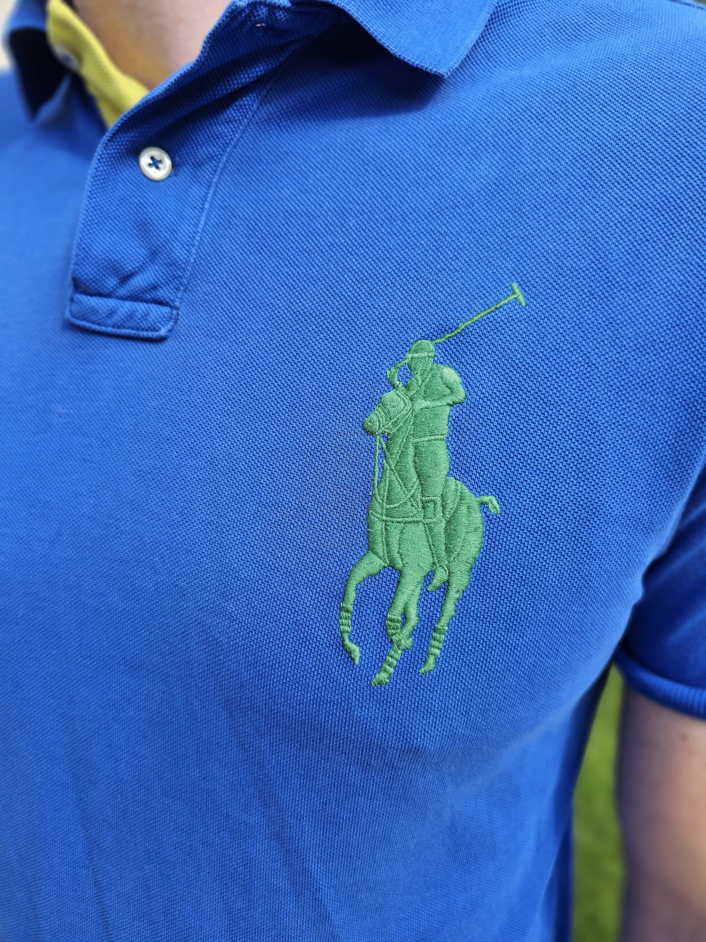 Ralph Lauren Custom Fit Blue 'Big Pony 3' Short Sleeve Polo Shirt - M/Medium