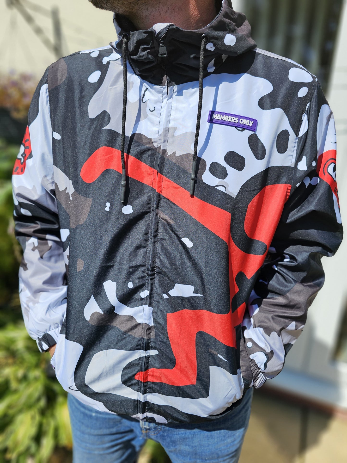 Keith Haring X Members Only Full Zip Hooded Windbreaker Jacket - L/Large