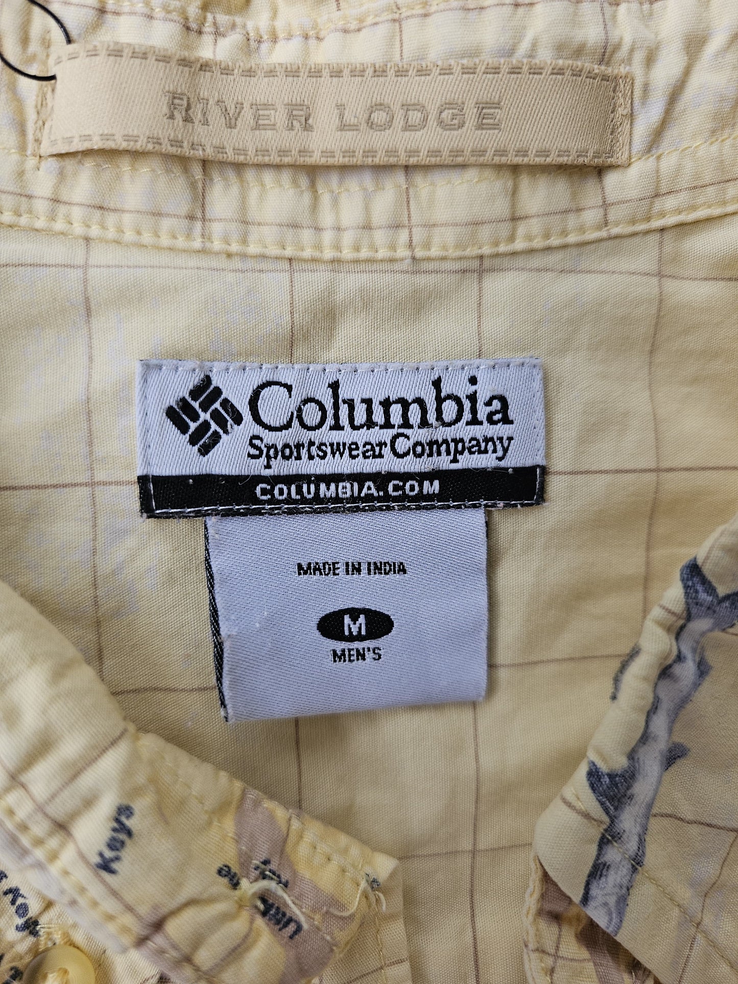 Vintage Columbia River Lodge Geographical Fishing Short Sleeve Shirt - M/Medium