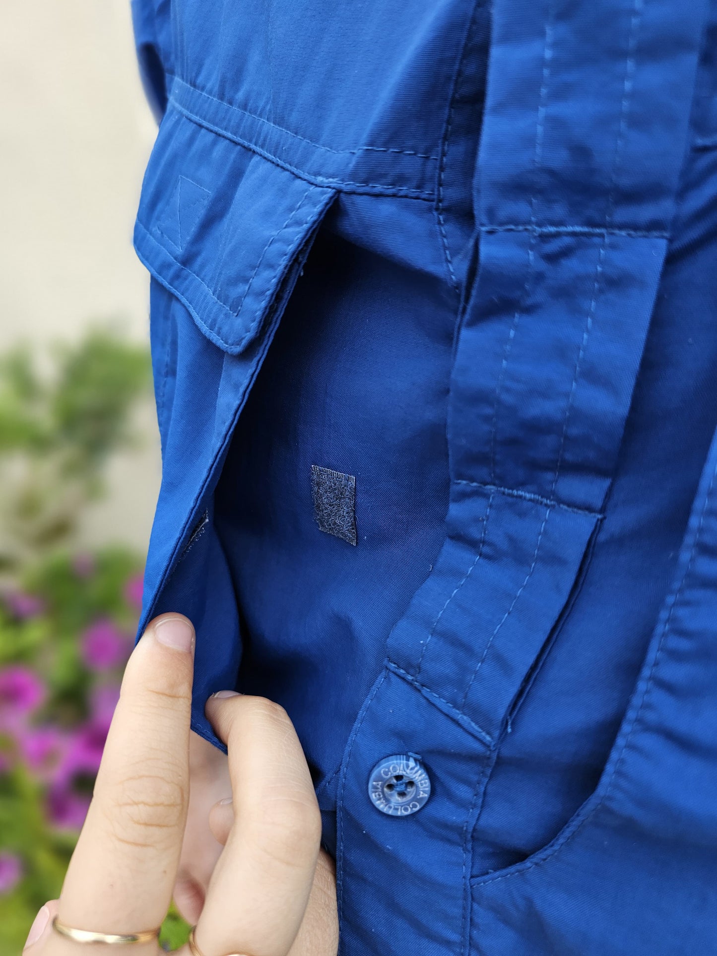 Columbia Technical/Utility Short Sleeve Hiking/Fishing Blue Shirt - M/Medium