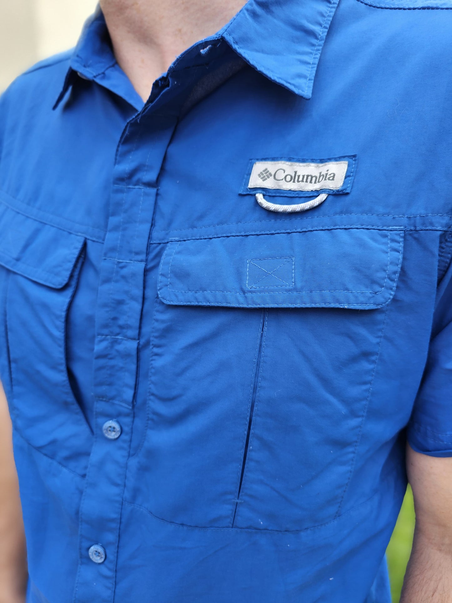Columbia Technical/Utility Short Sleeve Hiking/Fishing Blue Shirt - M/Medium