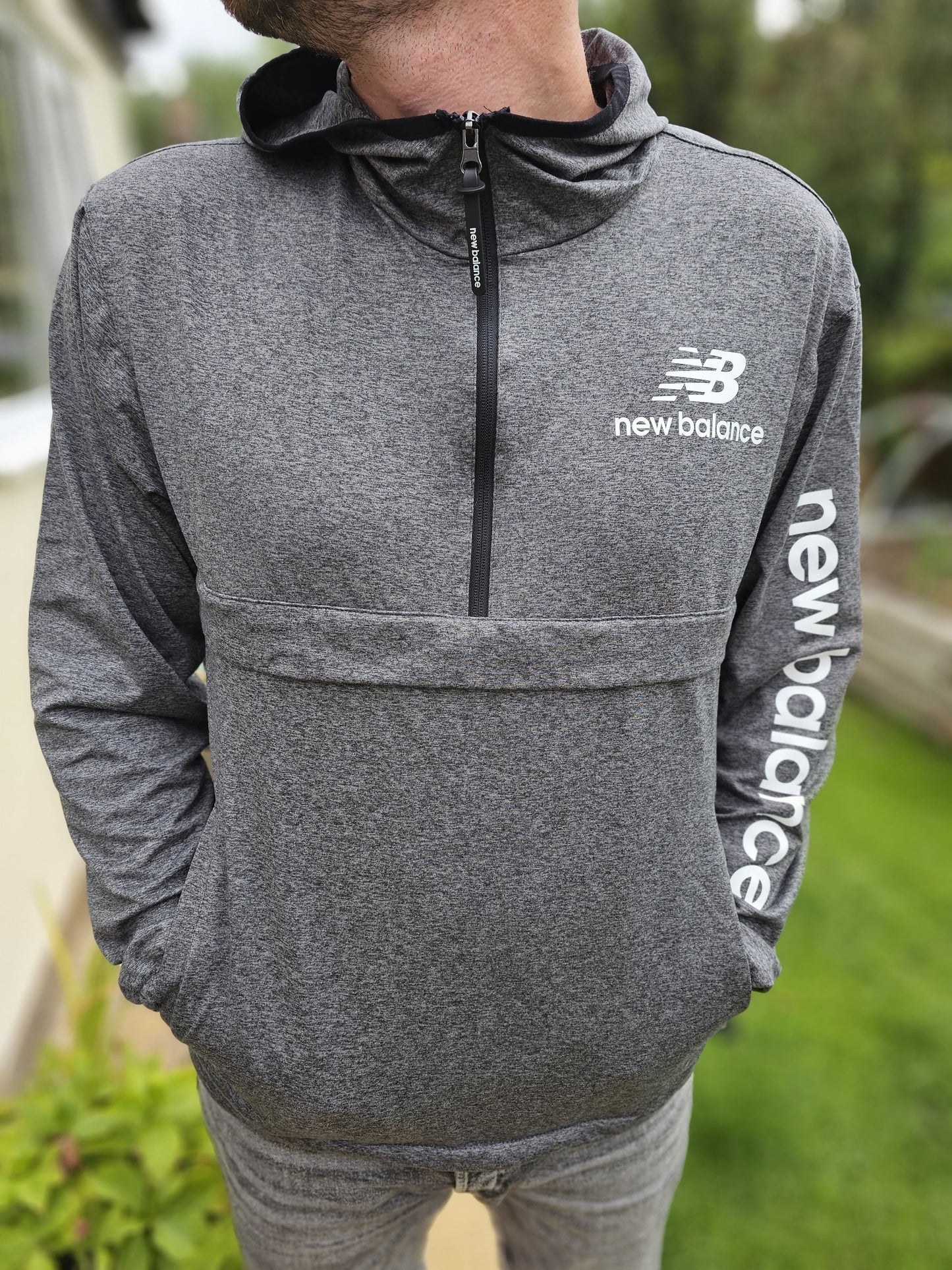 New Balance NB Grey Activewear Pullover 1/2 Zip Hoodie Jumper - M/Medium