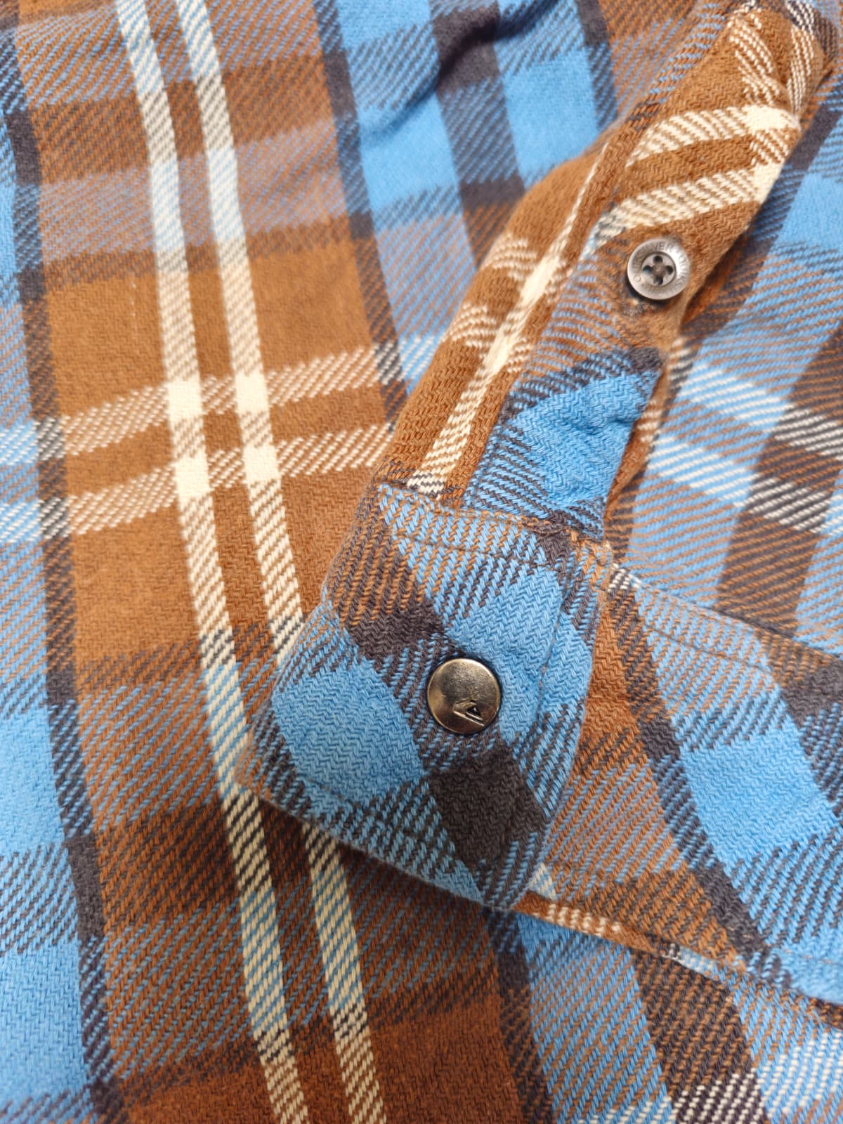 Mens Quiksilver Checkered Flannel Long Sleeve Shirt - Brown/Blue - S/Small