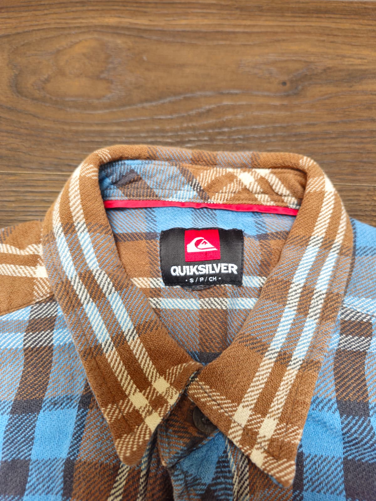Mens Quiksilver Checkered Flannel Long Sleeve Shirt - Brown/Blue - S/Small