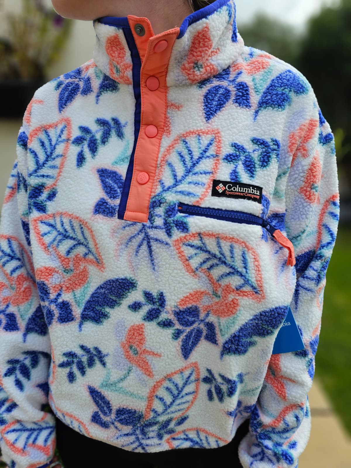 Columbia Snap Button Pullover Snap Button Pattern Fleece Jumper - NWT - Hike Walk Casual Layer