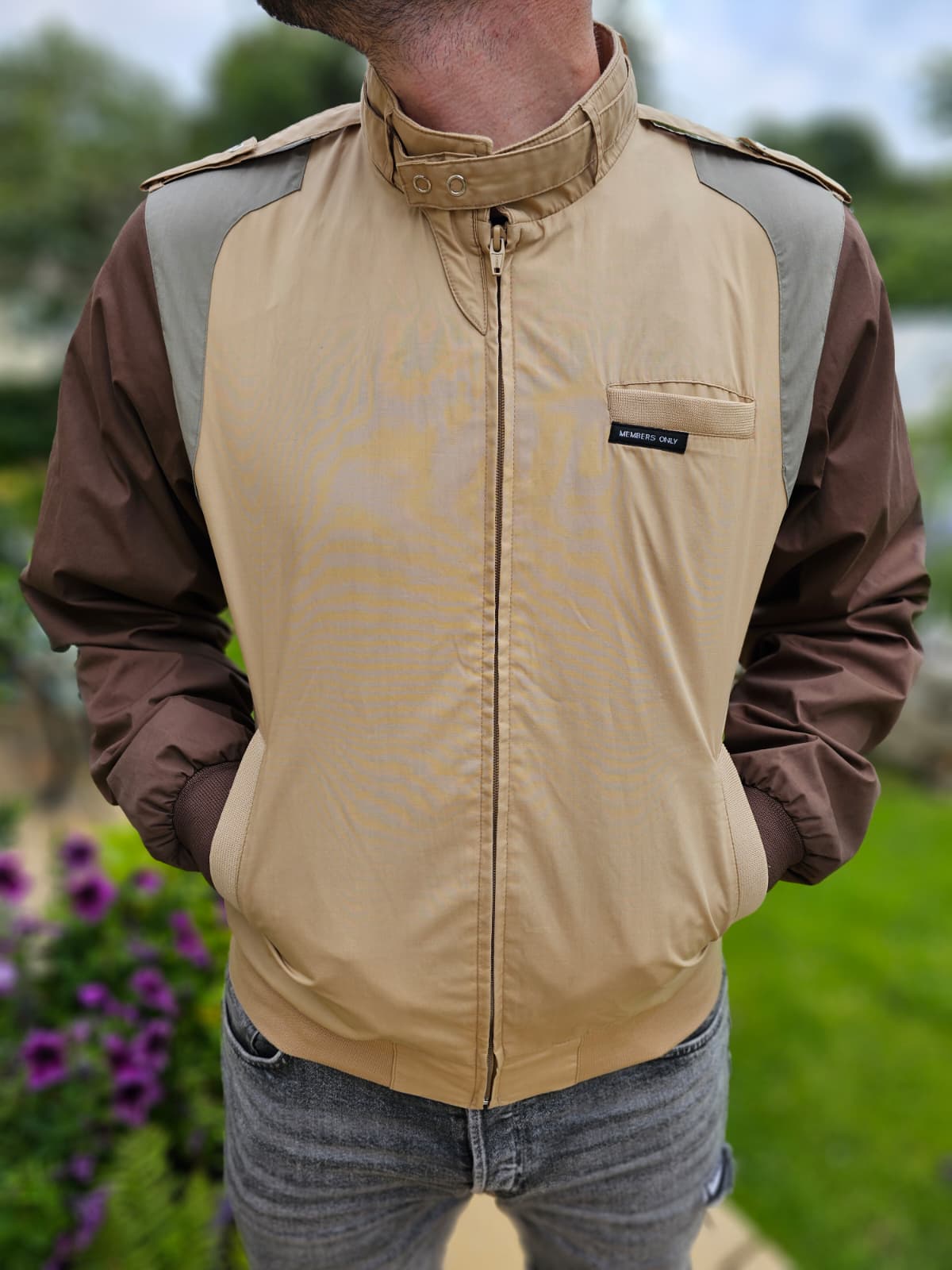 Vintage 1980's/1990's Members Only Smart Casual Bomber Jacket Beige/Brown - L/Large