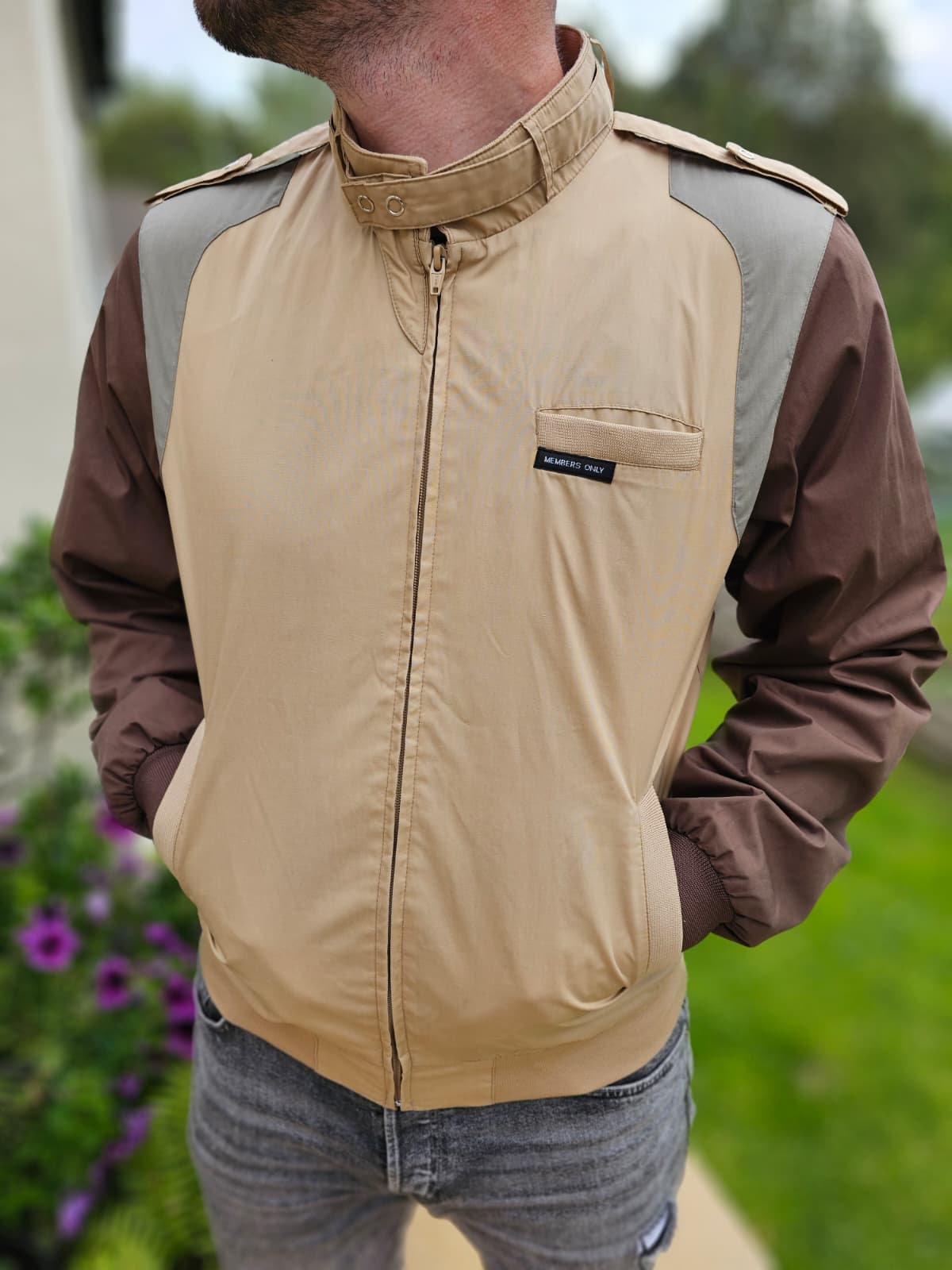 Vintage 1980's/1990's Members Only Smart Casual Bomber Jacket Beige/Brown - L/Large