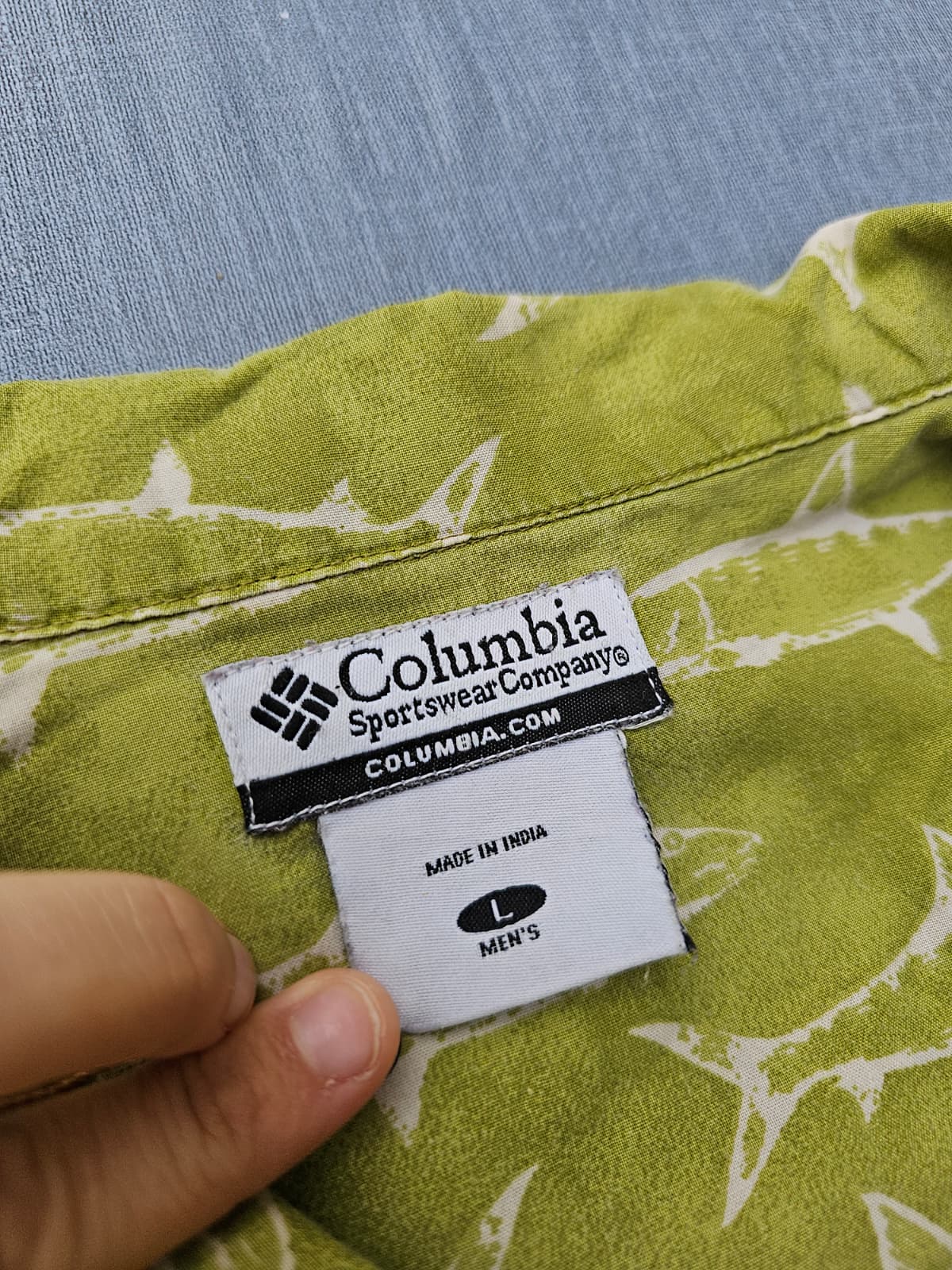 Vintage Columbia Green All Over Fish Print Short Sleeve Shirt - L/Large