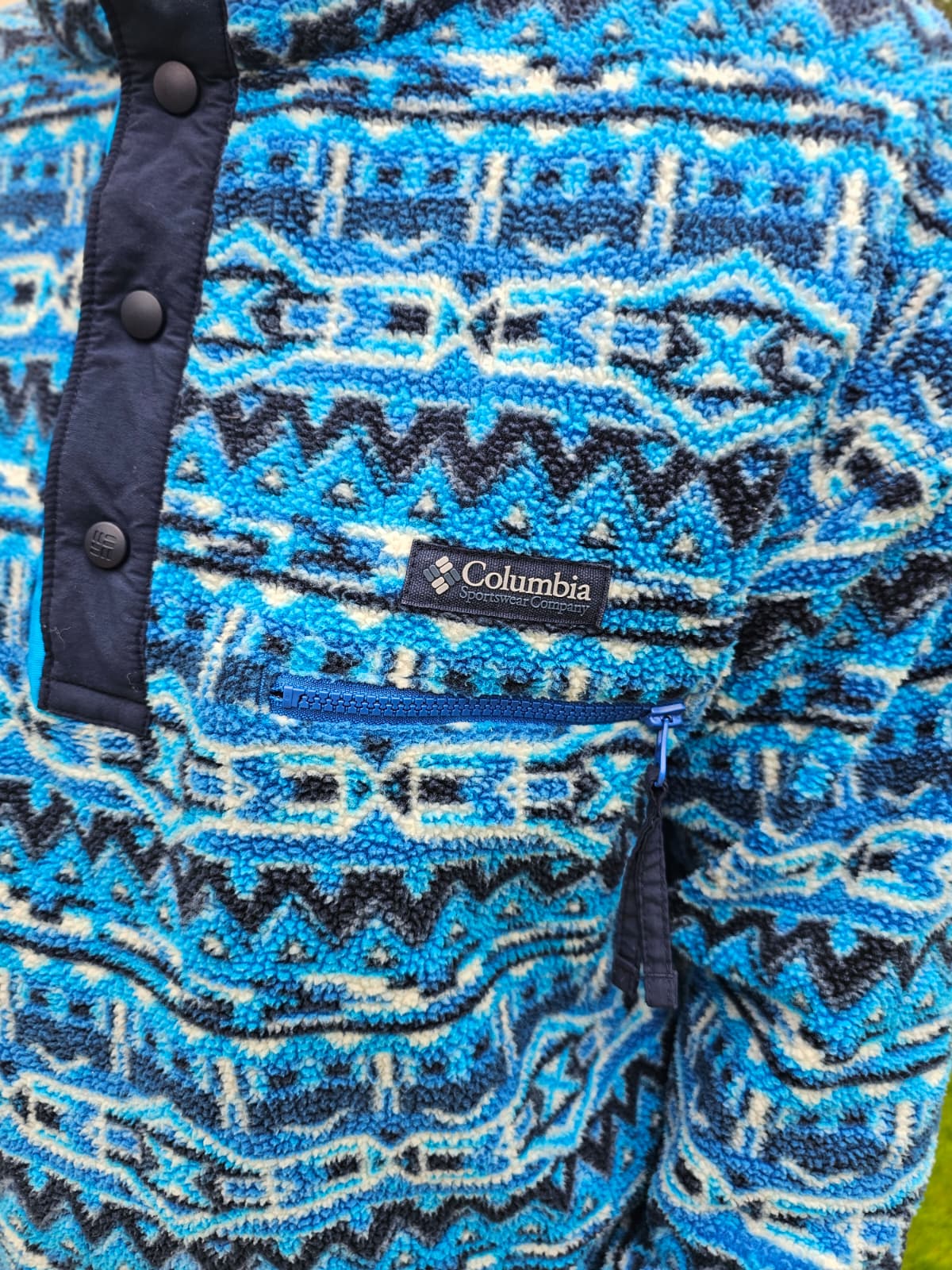 Columbia Aztec Blue Abstract Pullover Snap Fleece Jumper - L/Large