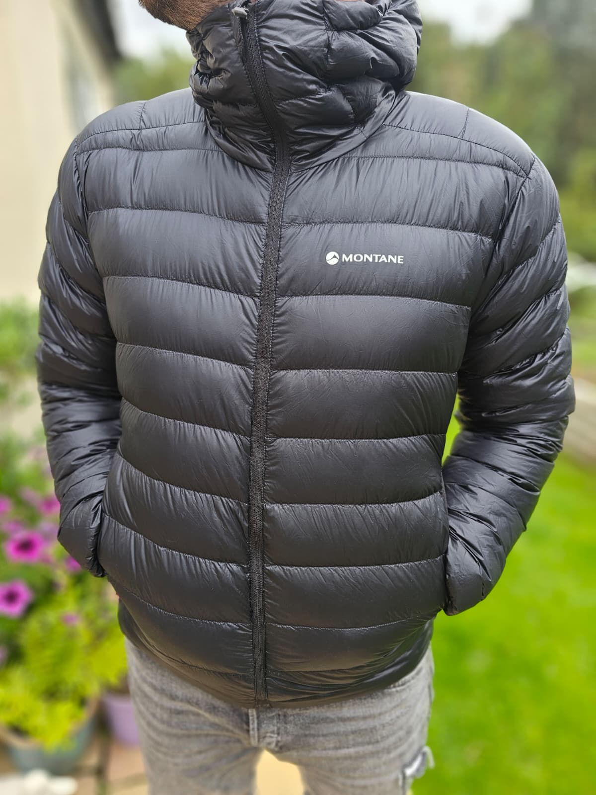 Mens Montane Black Full Zip Packable Hooded Insulated Pertex Quantam Down Jacket - M/Medium