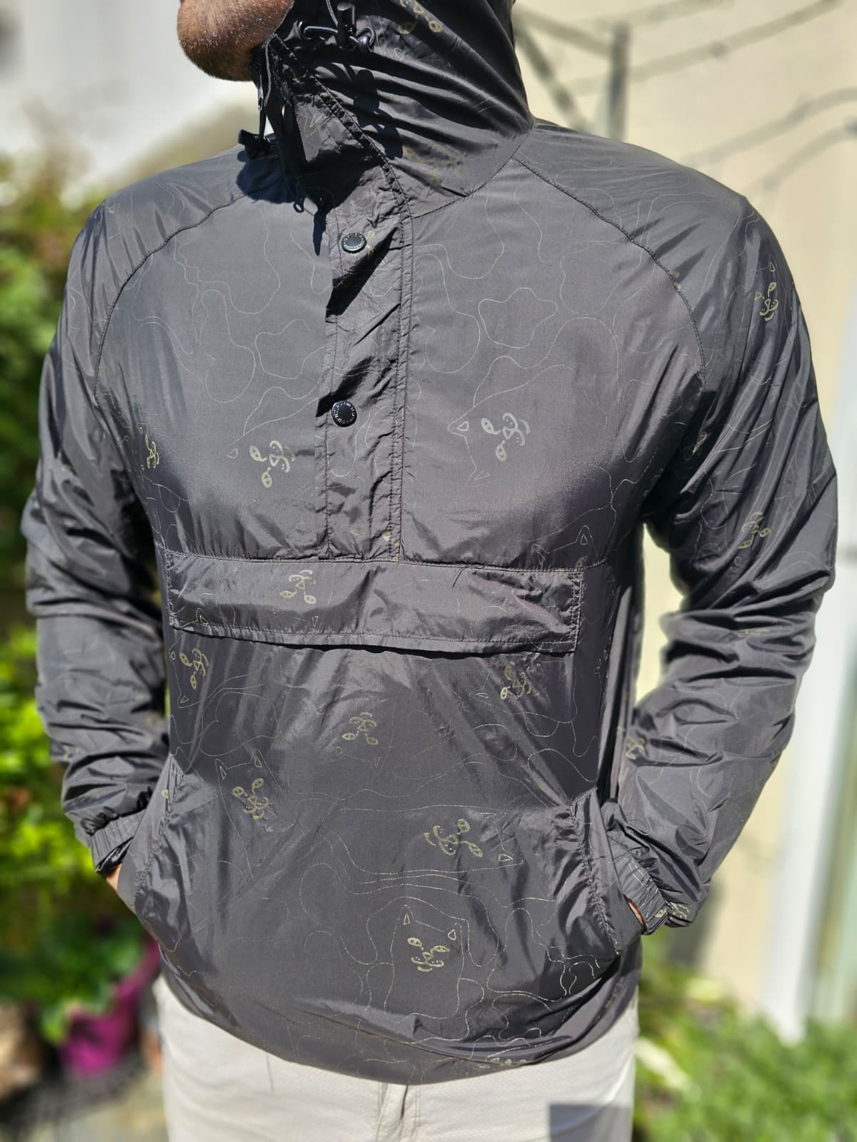 Ripndip Black Reflective 1/2 Zip Hooded Pullover Windbreaker Packable Jacket - M/Medium