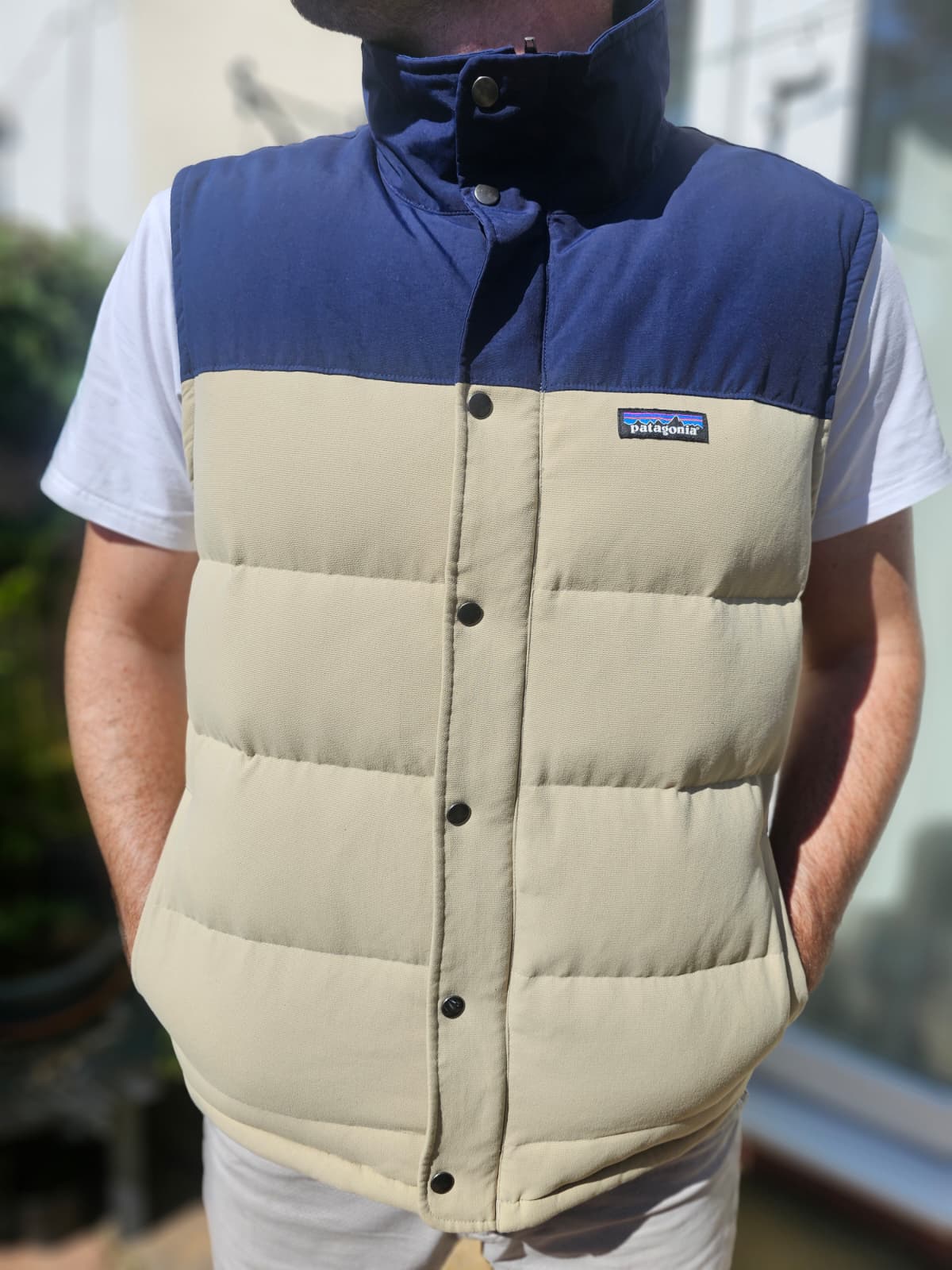 Patagonia Mens Bivy Down Vest Ash Tan Gilet/Body Warmer - L/Large