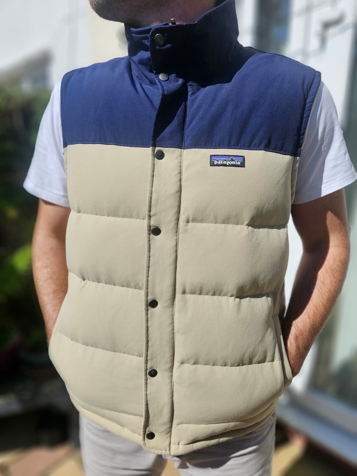 Patagonia Mens Bivy Down Vest Ash Tan Gilet/Body Warmer - L/Large