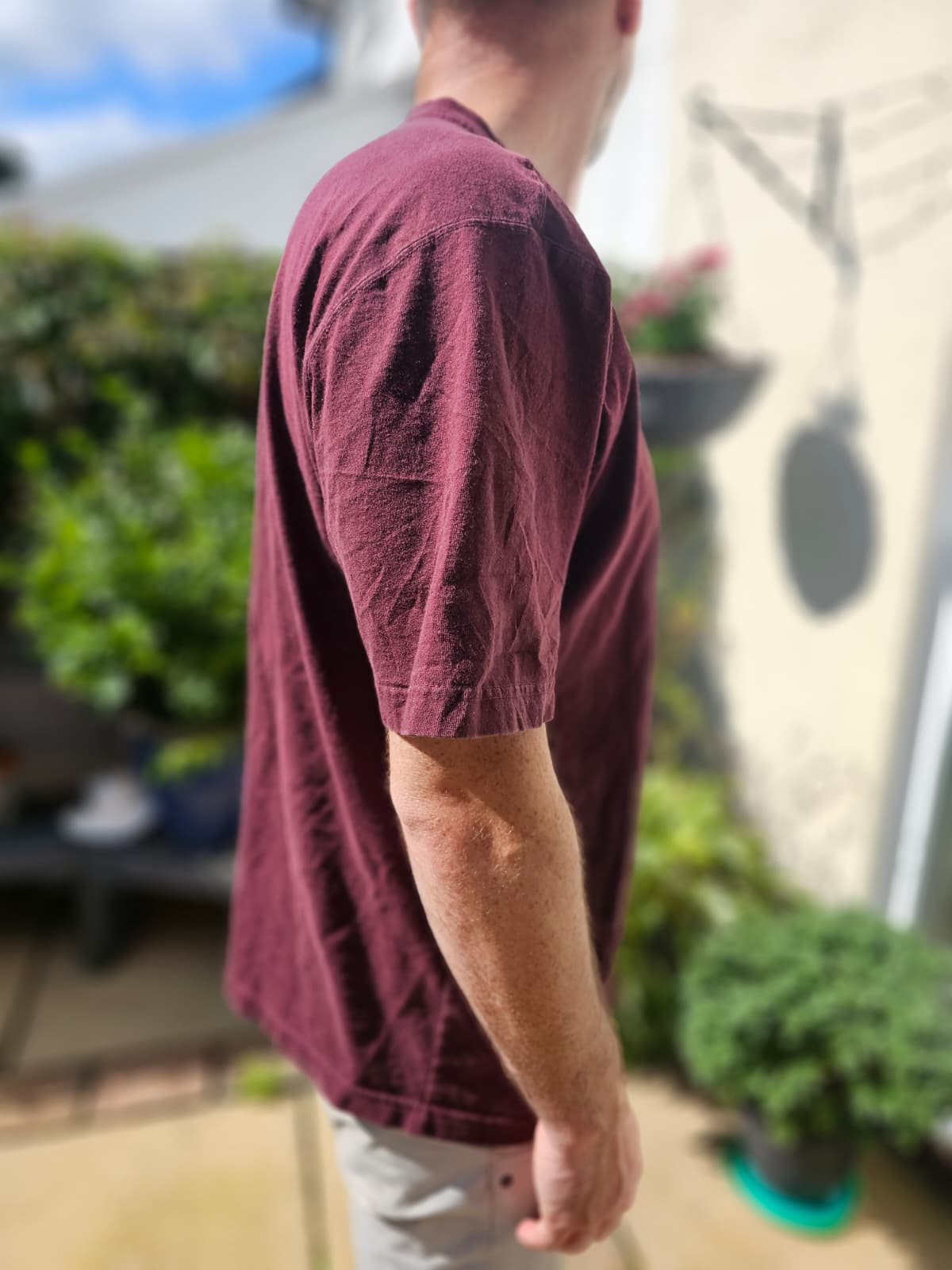 Mens Vintage Carharrt Maroon Loose Fit Short Sleeve Pocket T-Shirt - L/Large