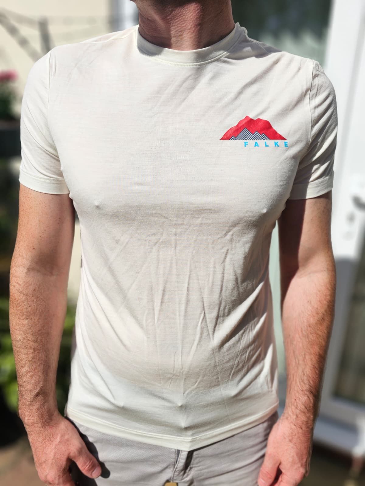 Mens FALKE White Short Sleeve Printed Trekking Merino Wool T-Shirt - M/Medium