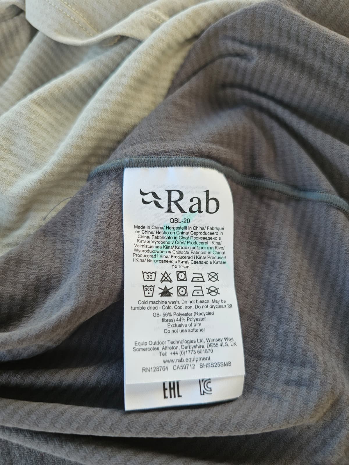 Mens Rab Grey Ultra Light Base Layer Long Sleeve 1/2 Zip T-Shirt/Top - L/Large