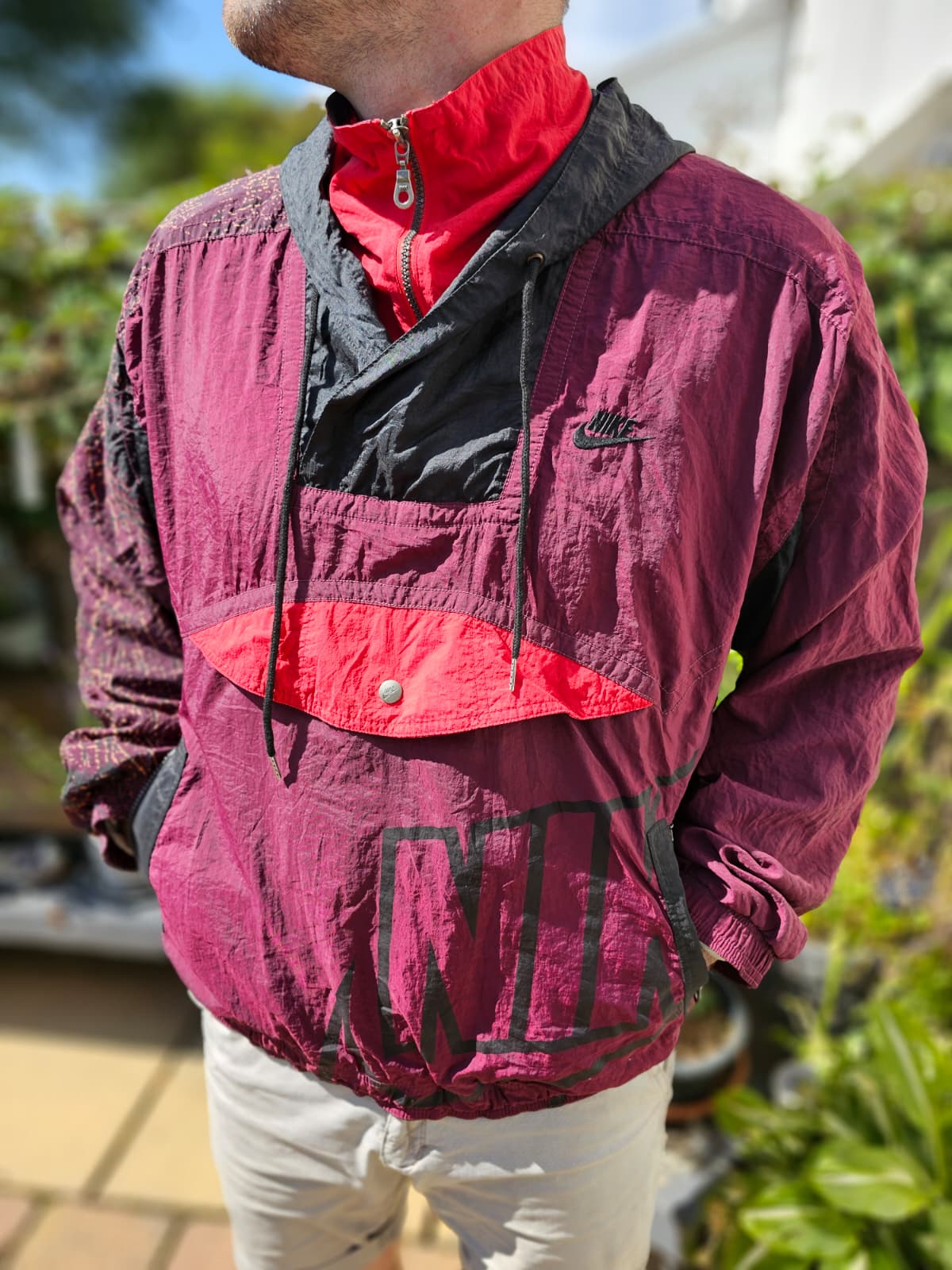 80's/90's Nike Vintage Nike Track/Windbreaker Style 1/2 Zip Hooded Jacket - L/Large