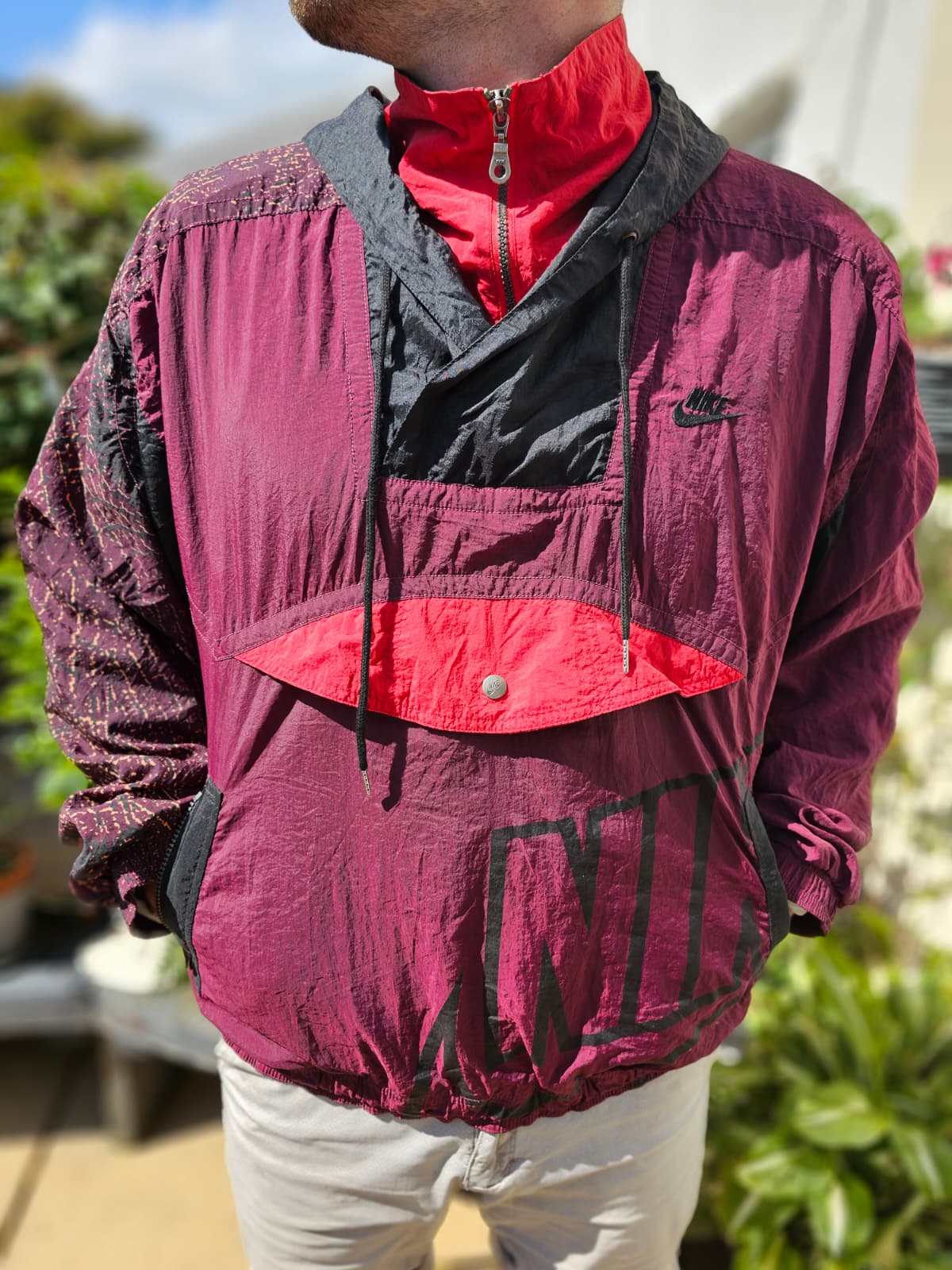 80's/90's Nike Vintage Nike Track/Windbreaker Style 1/2 Zip Hooded Jacket - L/Large