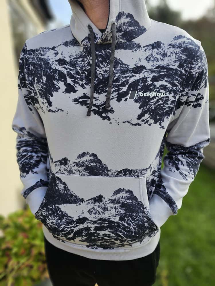 Berghaus Full Grey Mountain Print Pullover Hoodie - M/Medium - Unisex