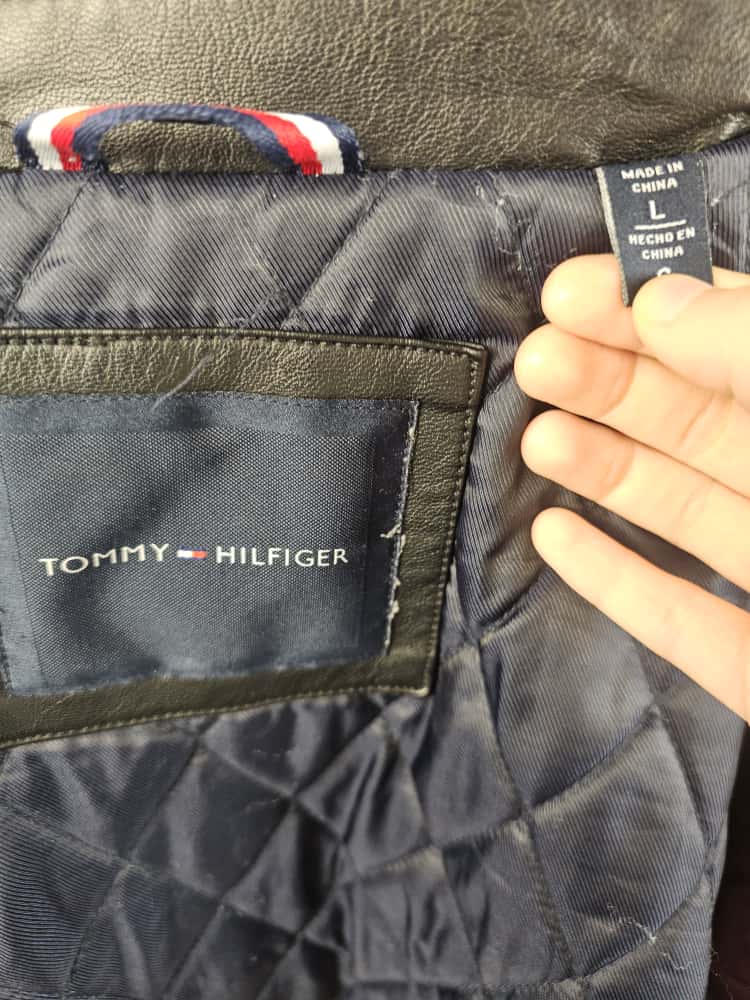 Tommy Hilfiger Mens Full Zip Black Faux Leather Jacket - L/Large