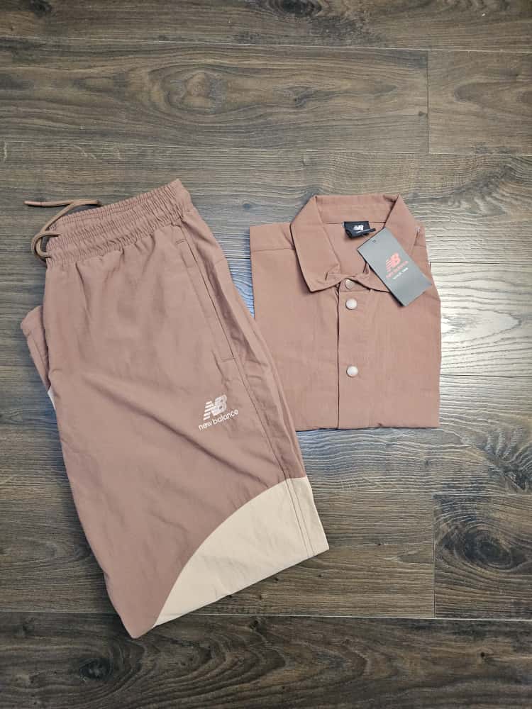 New Balance Mens Co-Ord Short Sleeve Shirt & Tracksuit Bottoms Activewear Set - M/Medium - Brown