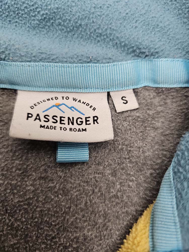 Passenger Mens Pullover Snap Button Fleece Jumper - S/Small - Grey/Yellow